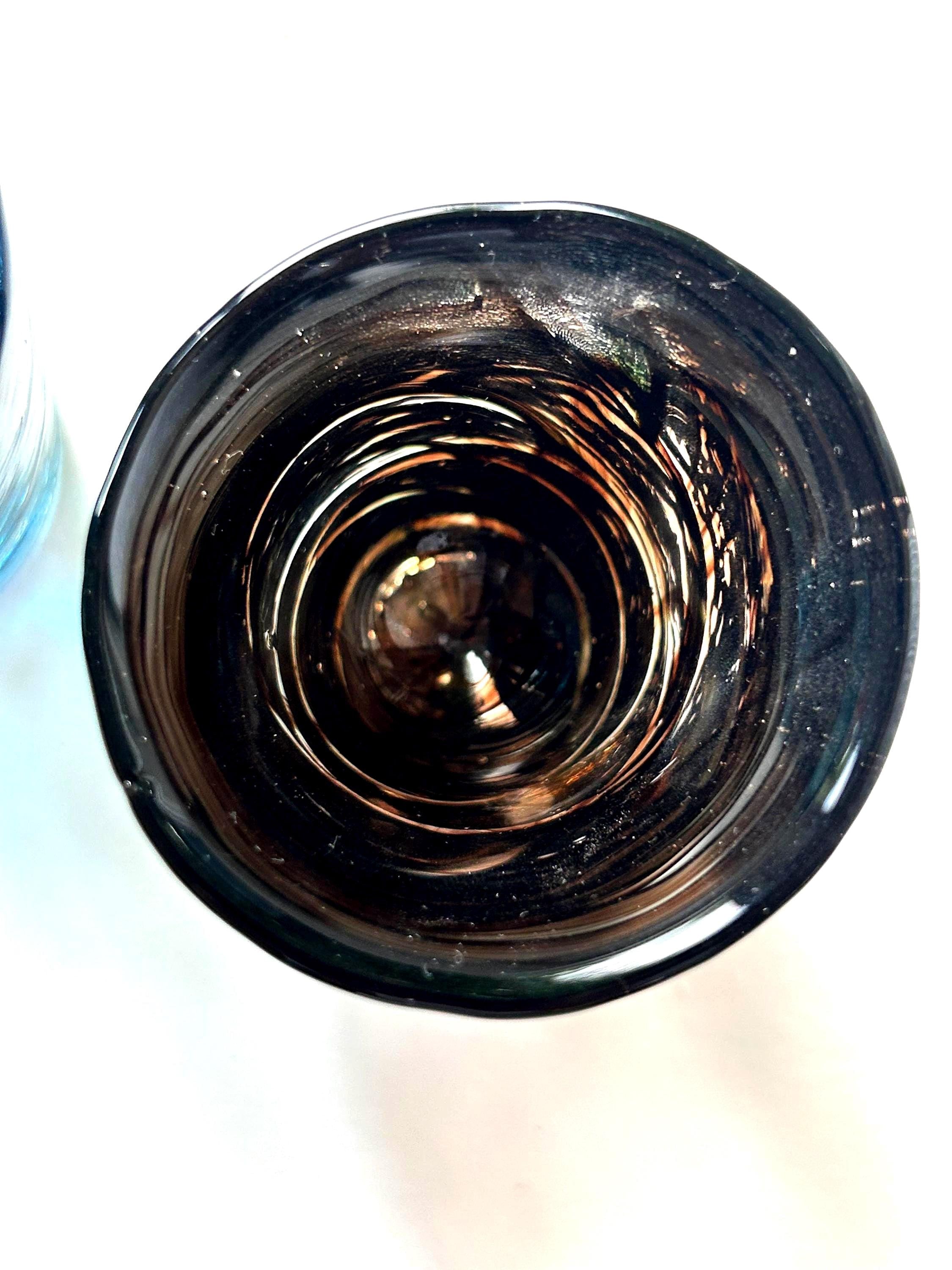 Vintage Kosta Boda “Mine” Glass Candle Holders | Blue & Smoky Pair