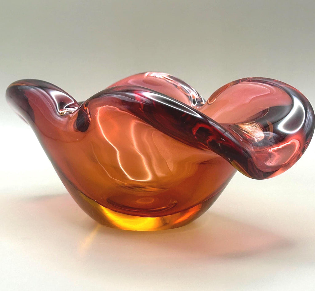 Murano, Sommerso, Bowl, Amber & Ruby Red centrepiece | Italian Art Glass