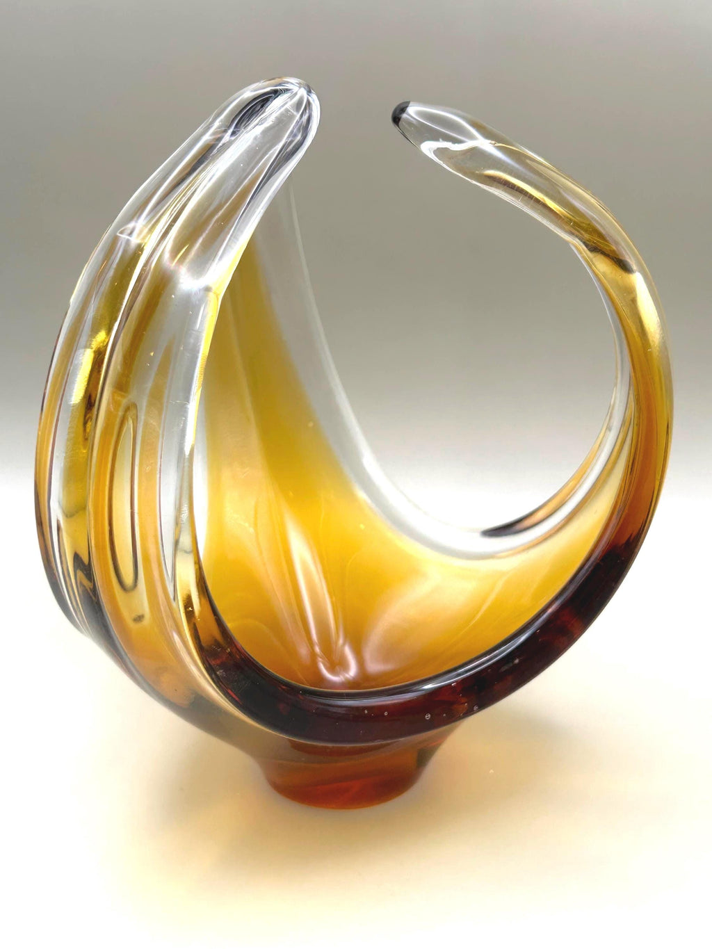 Murano Glass Sculpture Vase – Amber & Clear | Italian Art Glass, 18 cm