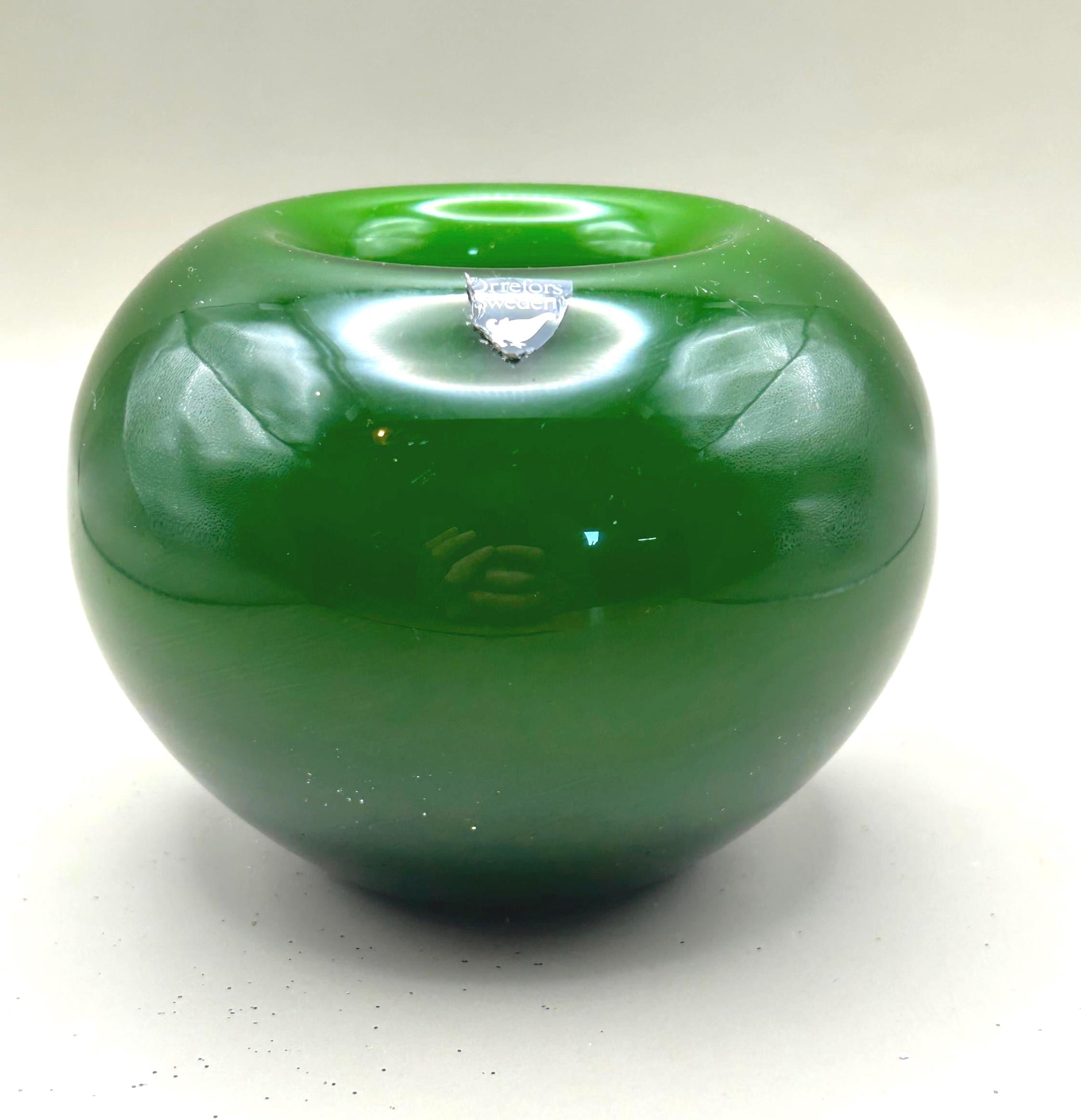 Vintage Orrefors. Tealight Candle holders. Olive Green glass. Mid century modern