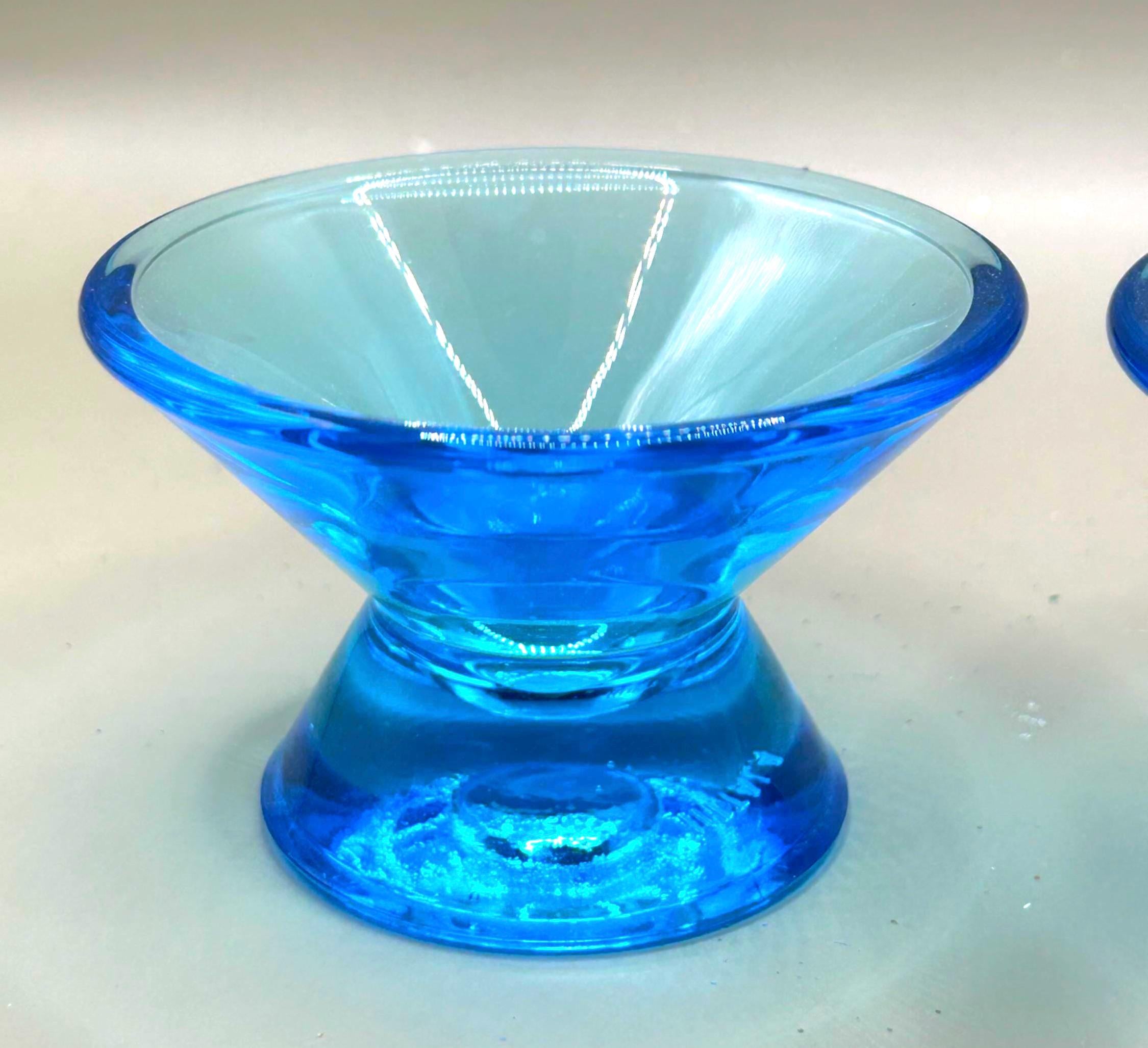 Iittala, Pair of Candle Holders, Deep Cobalt Blue Art Glass | Mid-Century Modern Finish glass