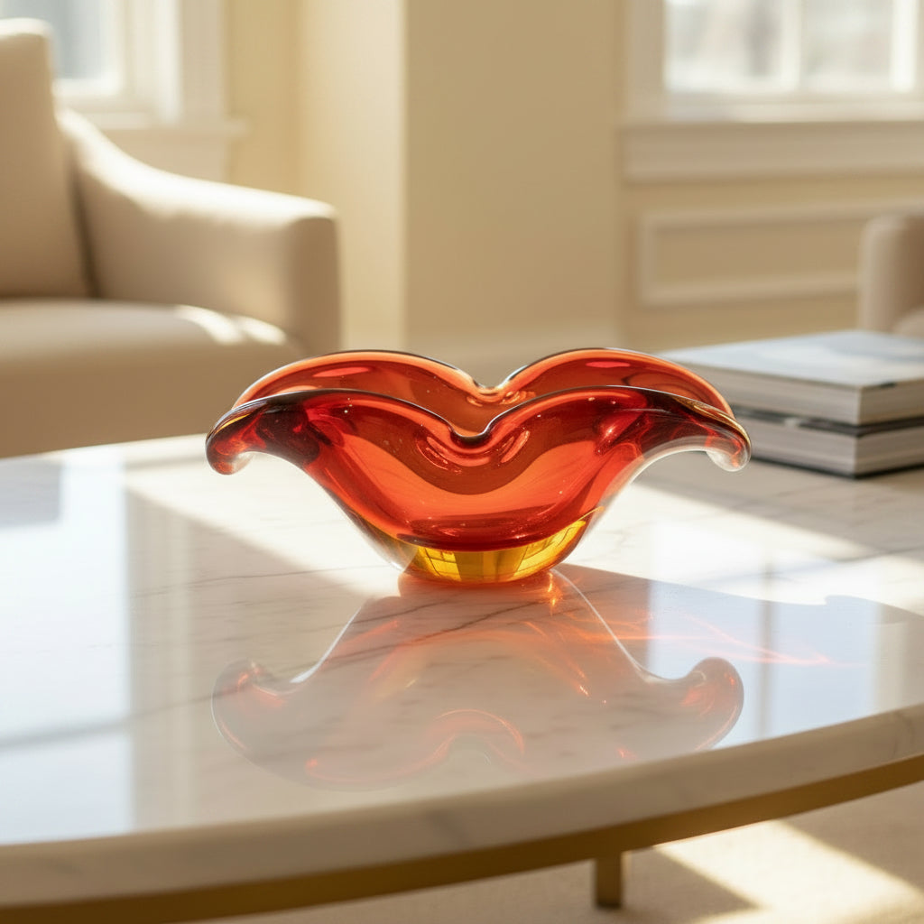 Murano, Sommerso, Bowl, Amber & Ruby Red centrepiece | Italian Art Glass