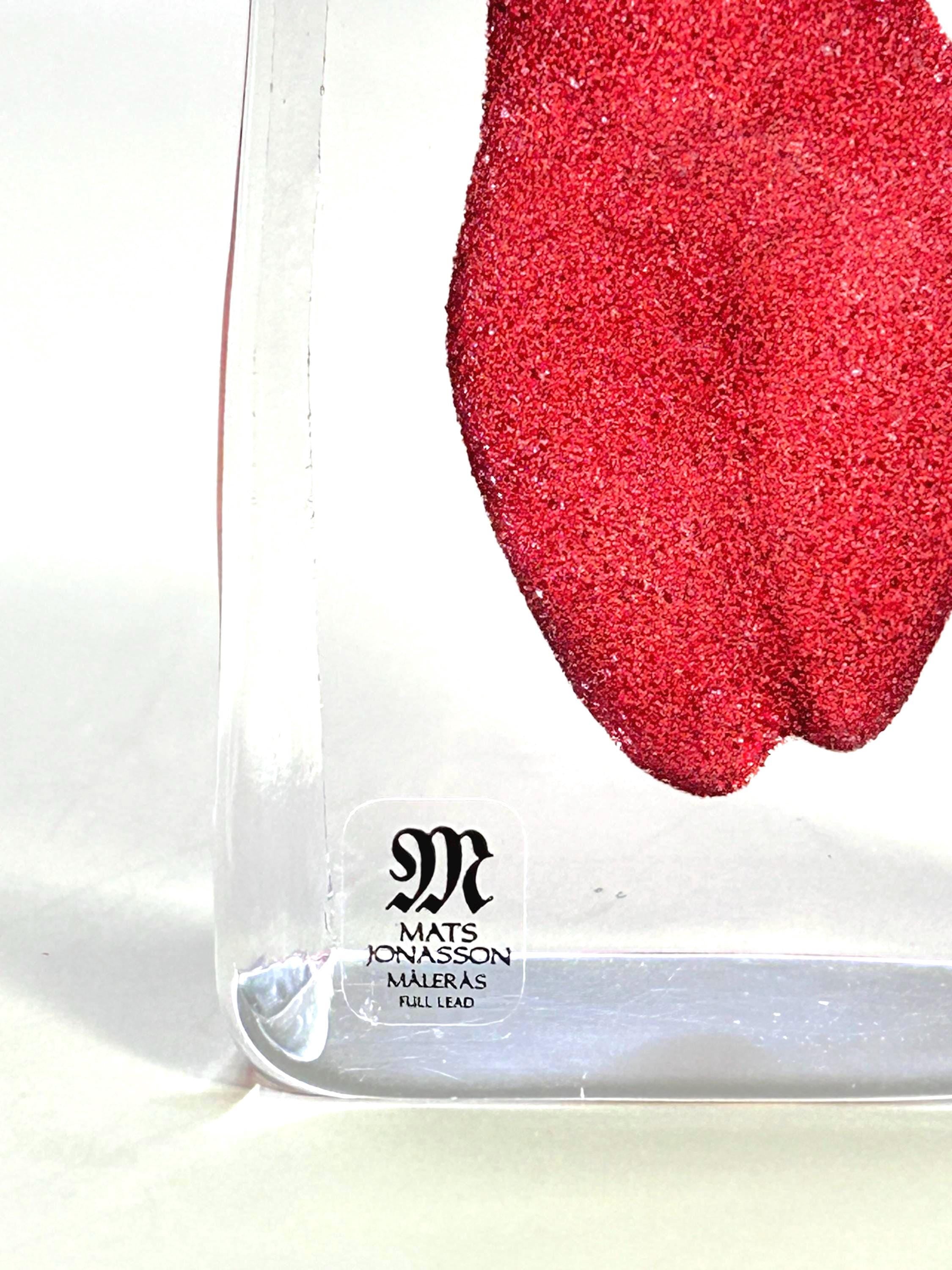 Vintage Mats Jonasson Crystal Woman Sculpture, Red Art Glass, Sweden