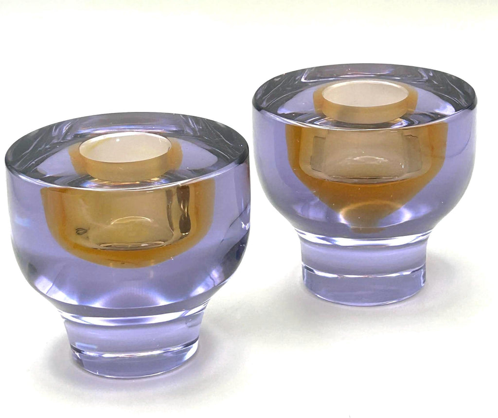 Murano Seguso Vetri d’Arte, Sommerso Candle Holders | Signed Italian Art Glass