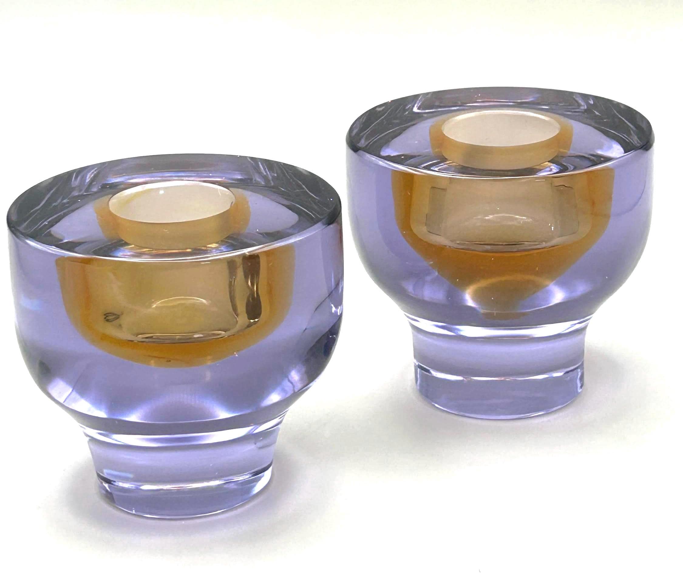 Murano Seguso Vetri d’Arte, Sommerso Candle Holders | Signed Italian Art Glass
