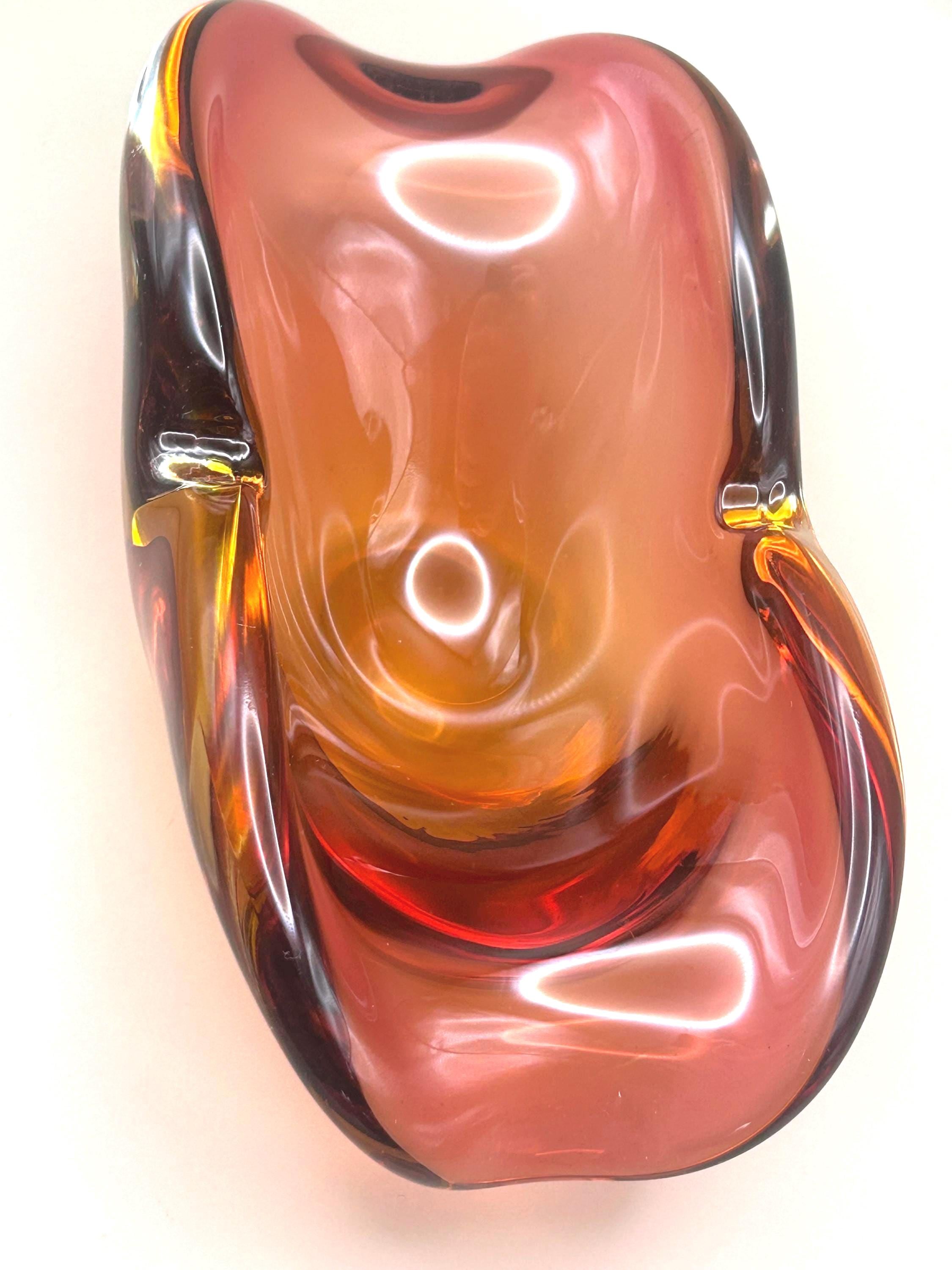 Murano, Sommerso, Bowl, Amber & Ruby Red centrepiece | Italian Art Glass