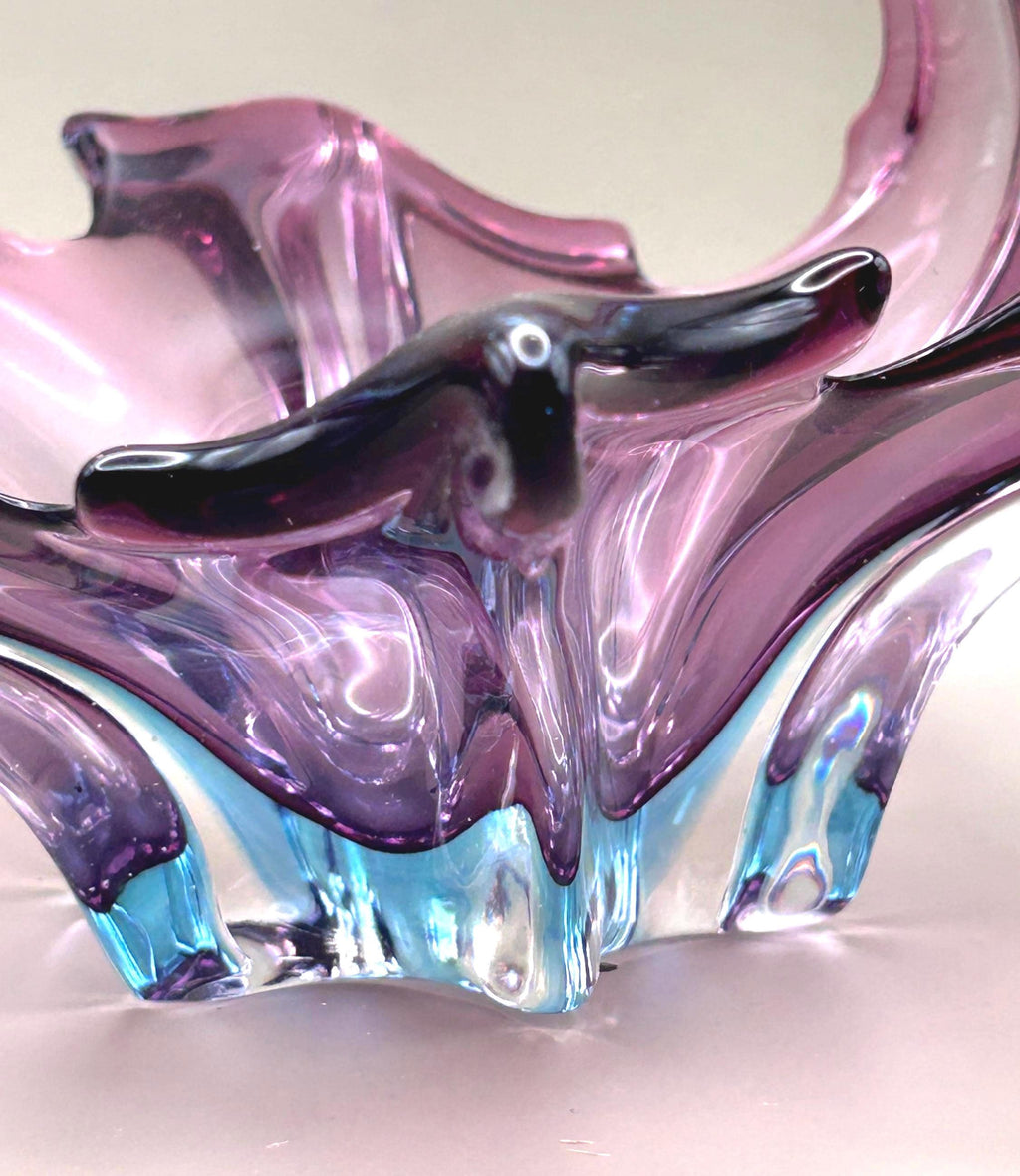 Vintage Murano, Cristallo Venezia, CCC, Sommerso-style Bowl | Sculptural Italian Art Glass Centerpiece
