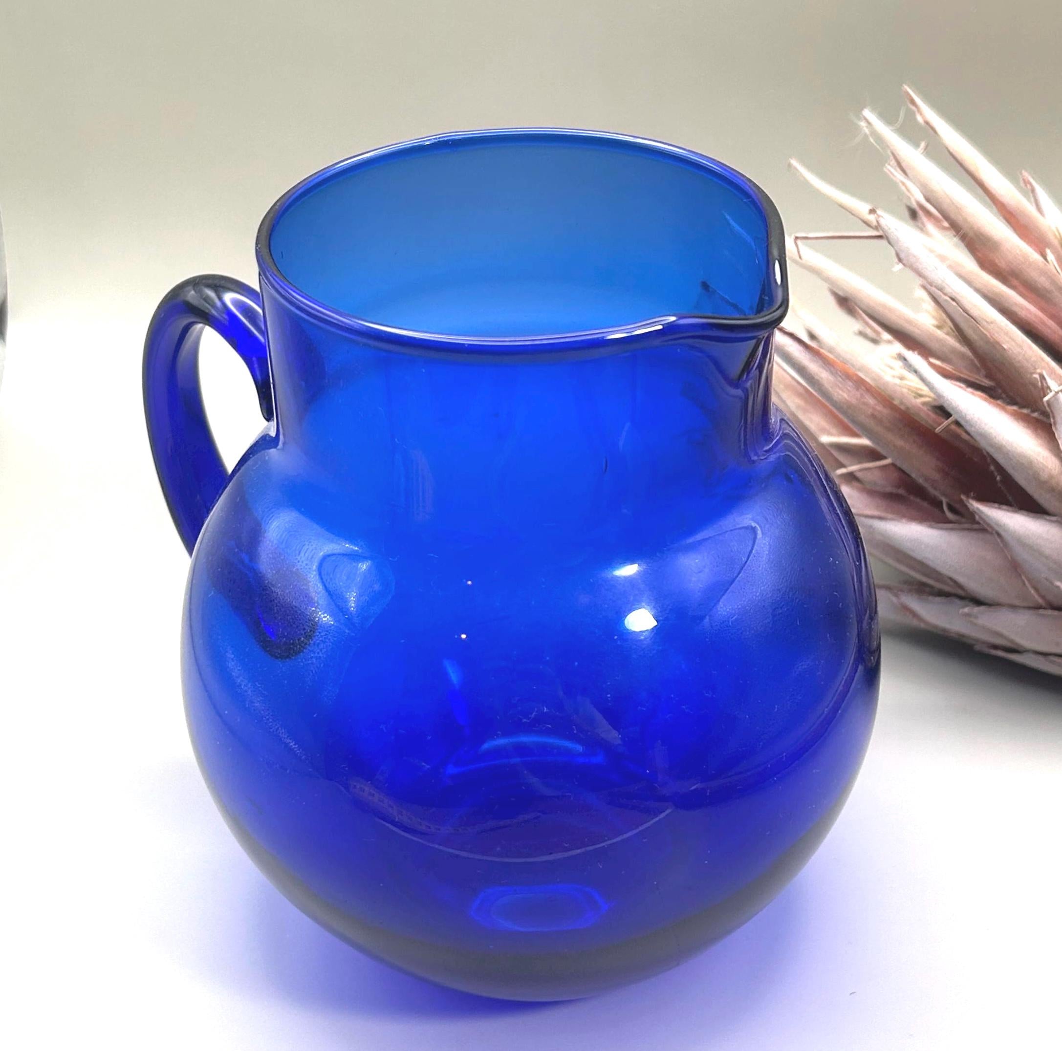 Cobalt Blue Crystal Glass Pitcher, Vintage Holmegaard Design By Per Lütken, Denmark
