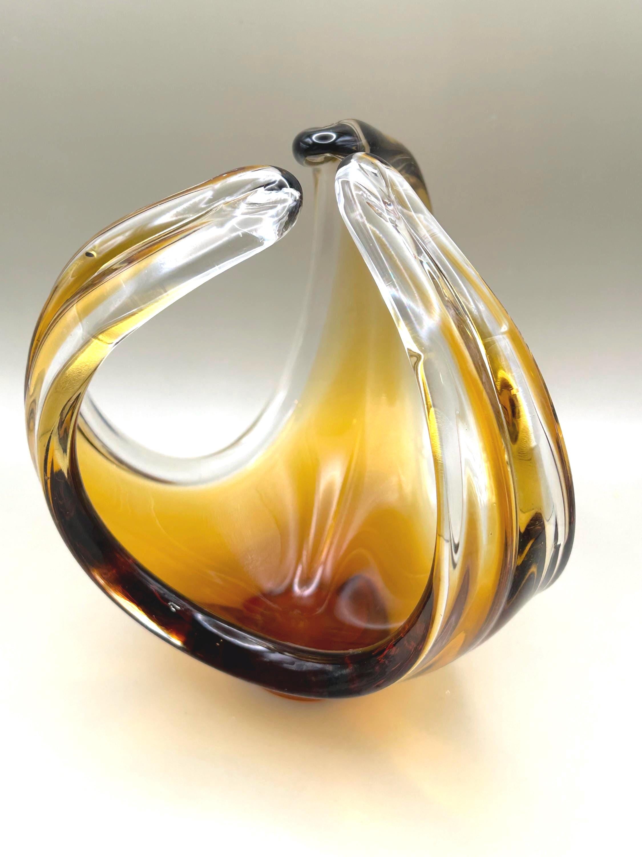 Murano Glass Sculpture Vase – Amber & Clear | Italian Art Glass, 18 cm
