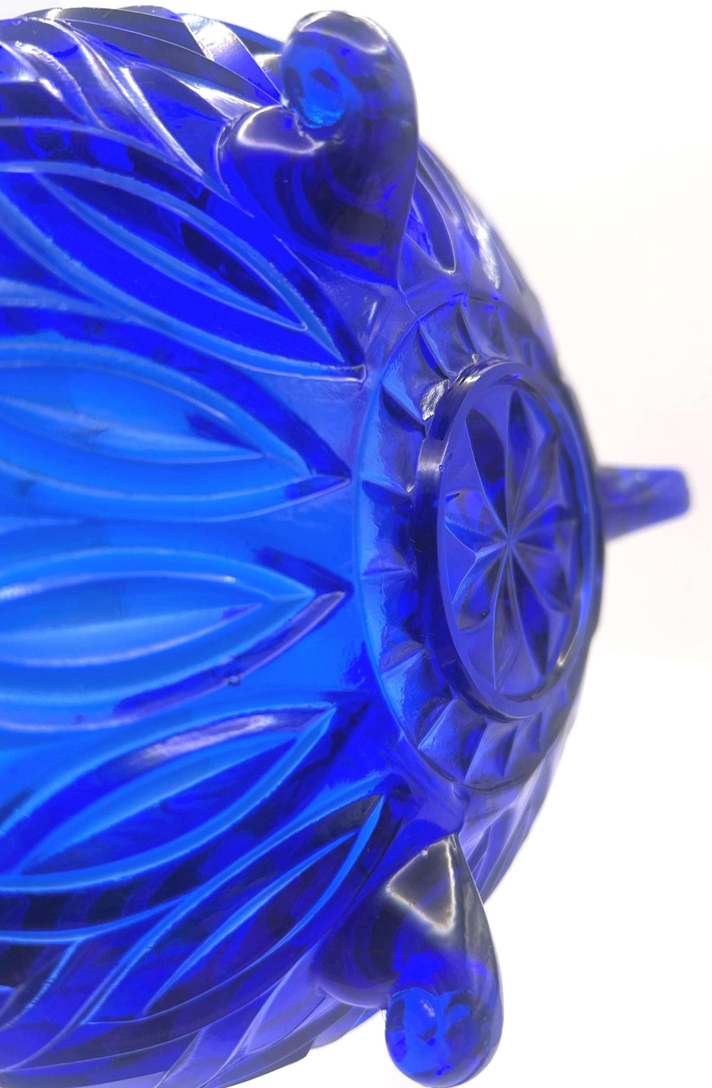 Bohemian, Czech Cobalt Blue Pressed Glass Bowl – Rosice Style Leaf Pattern, c.1960s