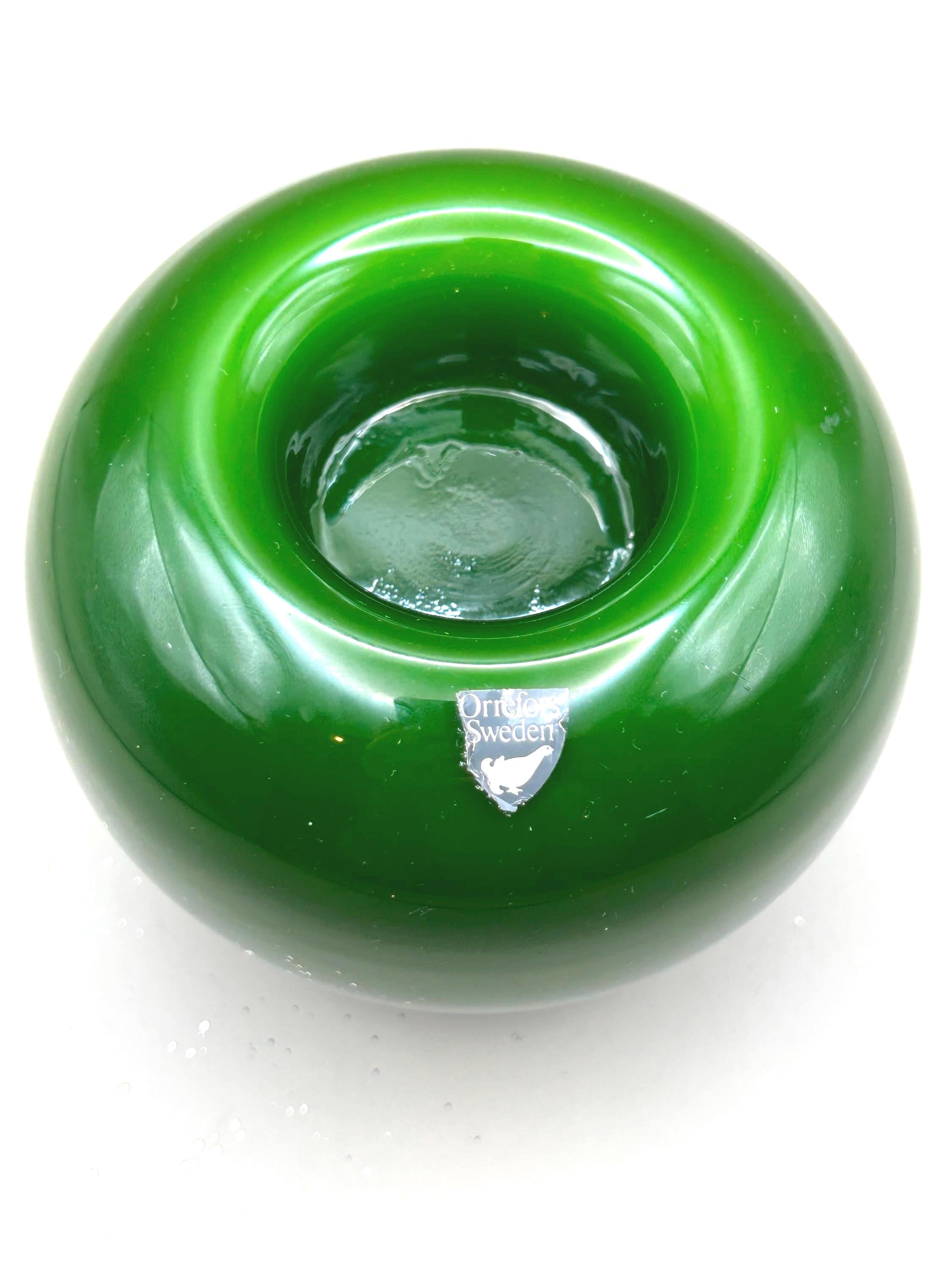 Vintage Orrefors. Tealight Candle holders. Olive Green glass. Mid century modern