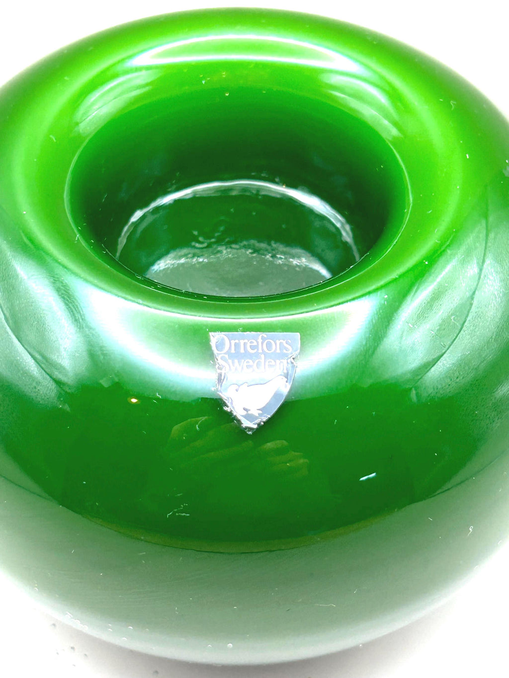 Vintage Orrefors. Tealight Candle holders. Olive Green glass. Mid century modern