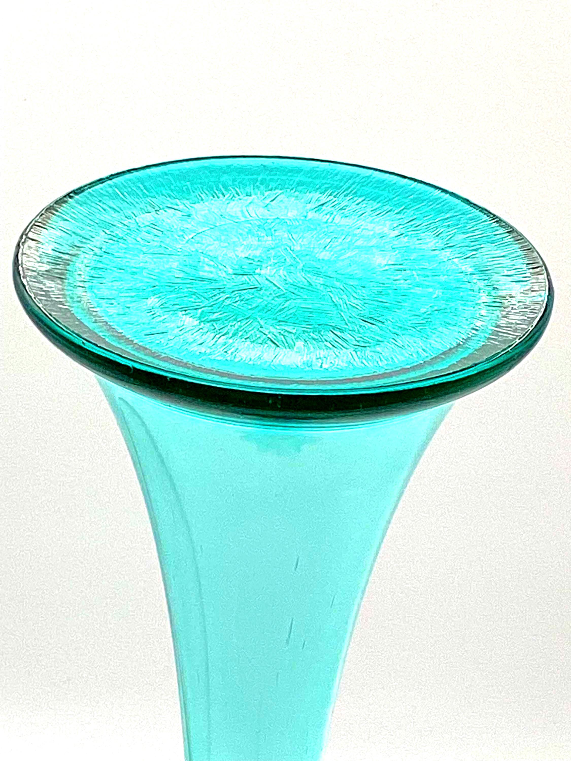 Reijmyre / Åfors, Sweden. Vintage Scandinavian Hand-Blown Ruffle Vase (26 cm)  Aqua Blue Art Glass