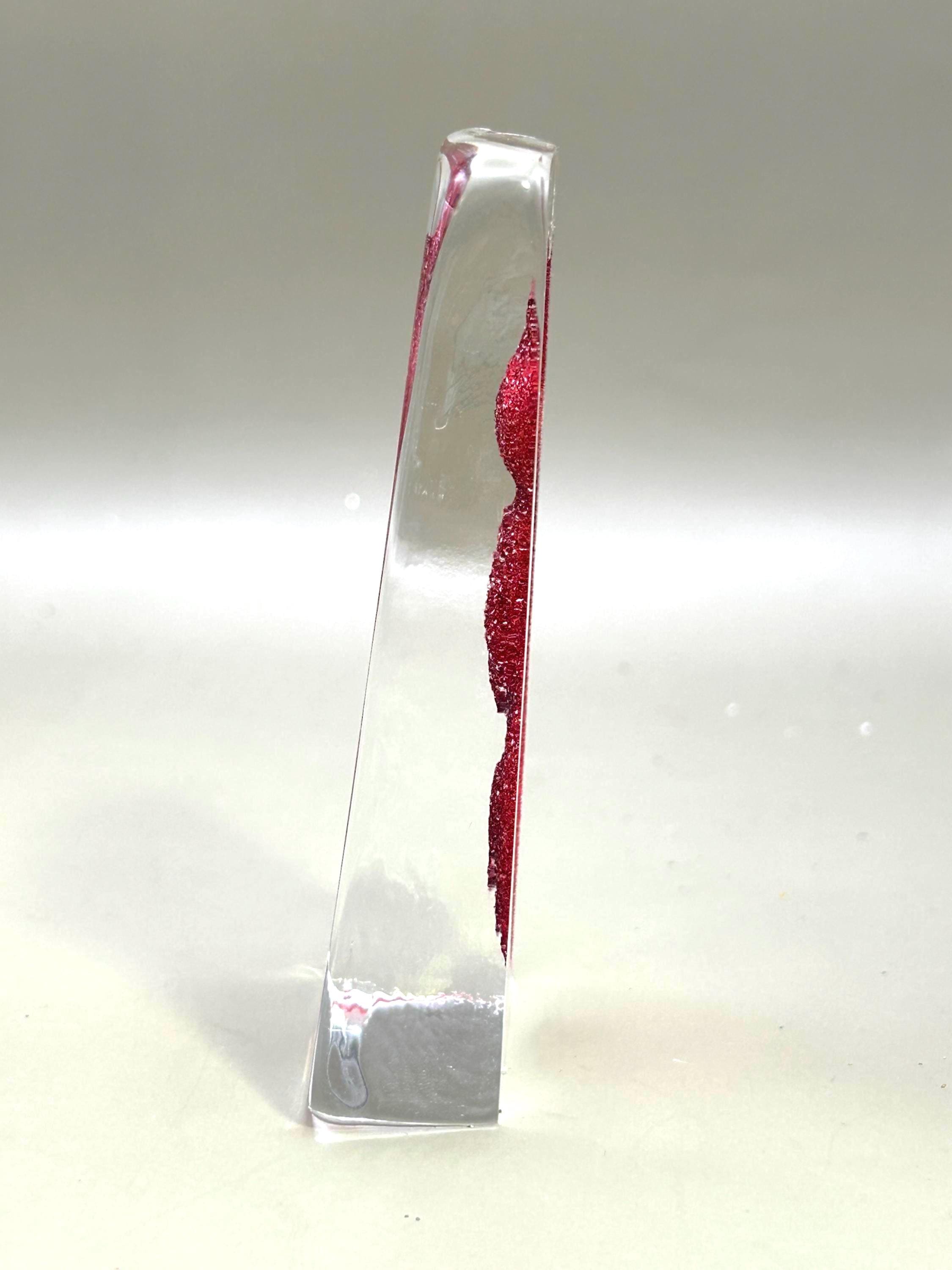 Vintage Mats Jonasson Crystal Woman Sculpture, Red Art Glass, Sweden