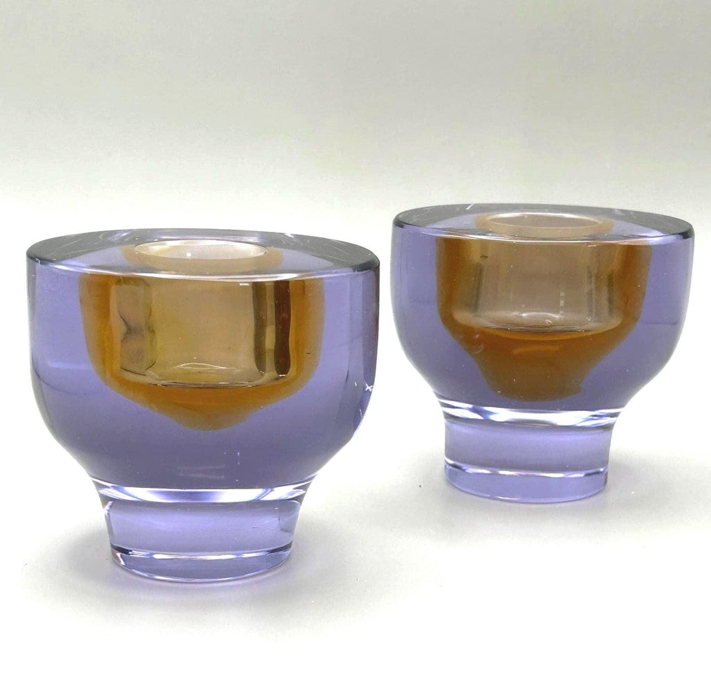 Murano Seguso Vetri d’Arte, Sommerso Candle Holders | Signed Italian Art Glass