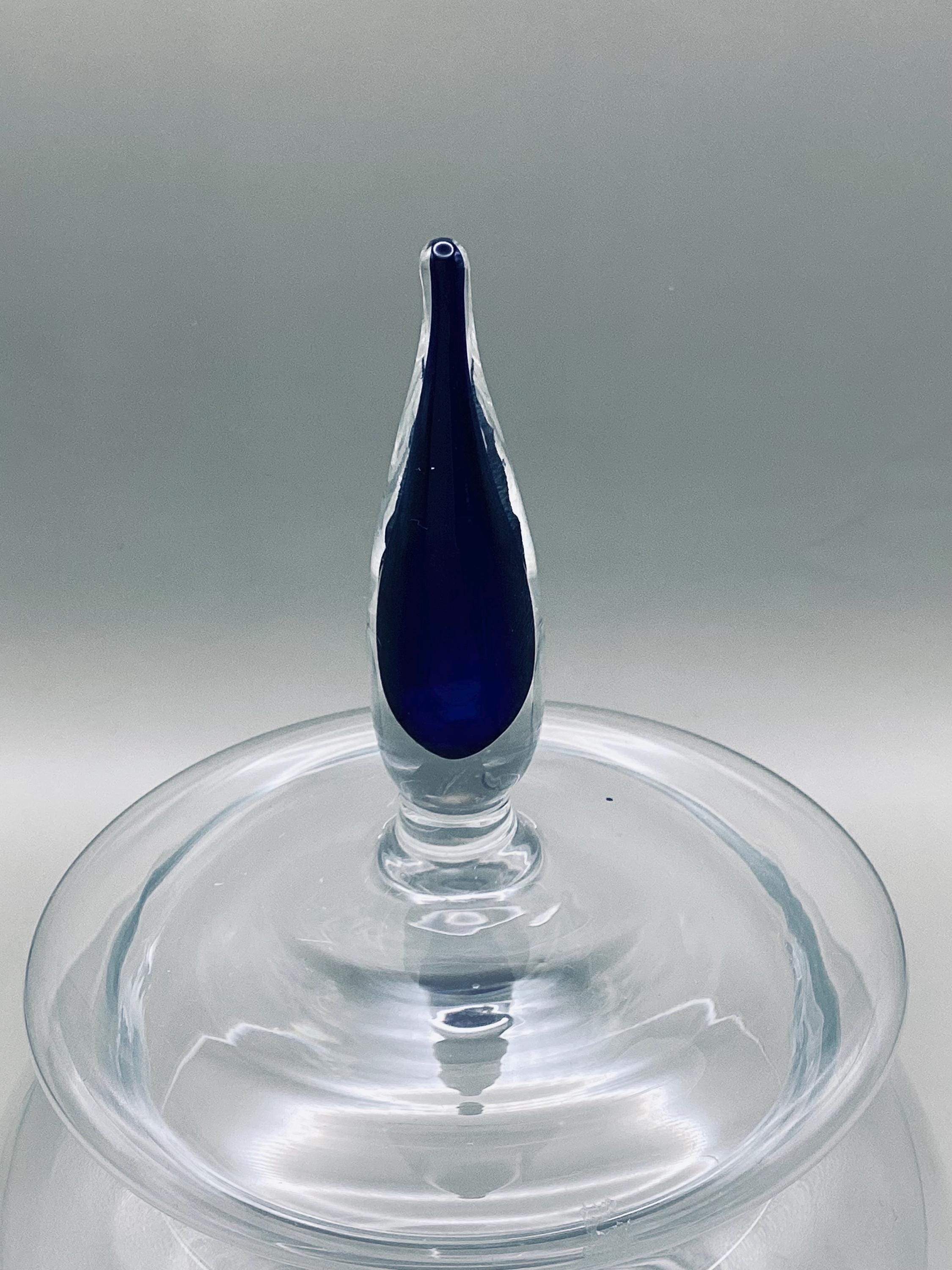 Cristal d’Arques, Exclusive Crystal Bonbonnière with Blue Finial Lid | Luxury French Crystal