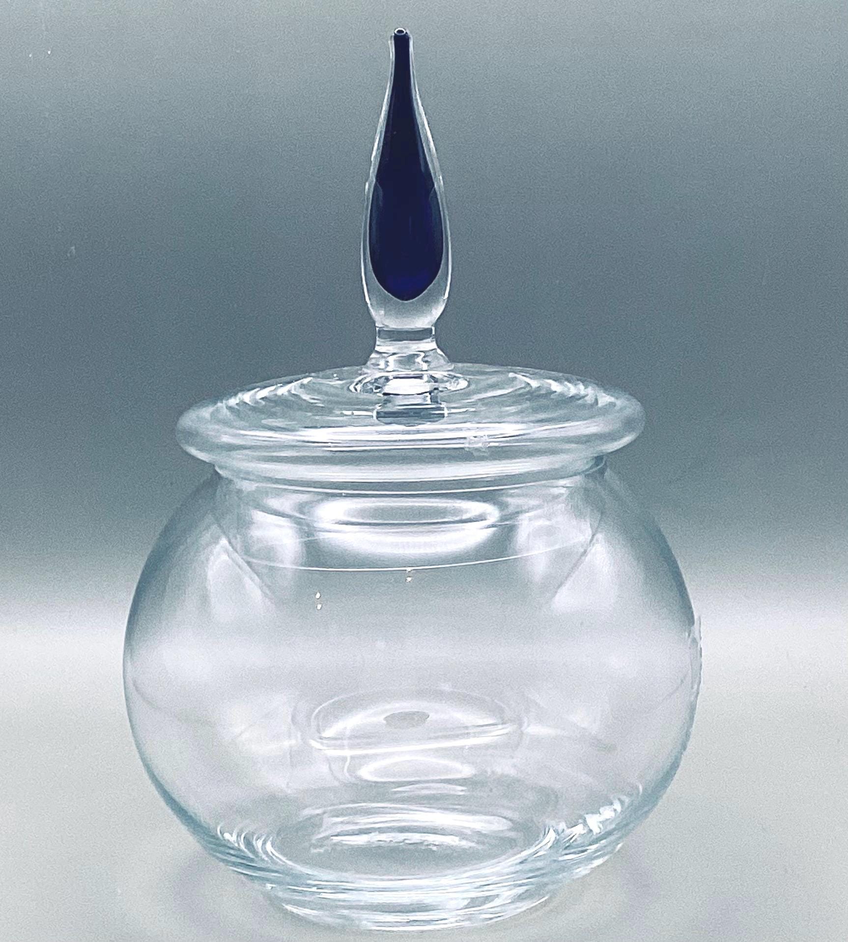 Cristal d’Arques, Exclusive Crystal Bonbonnière with Blue Finial Lid | Luxury French Crystal