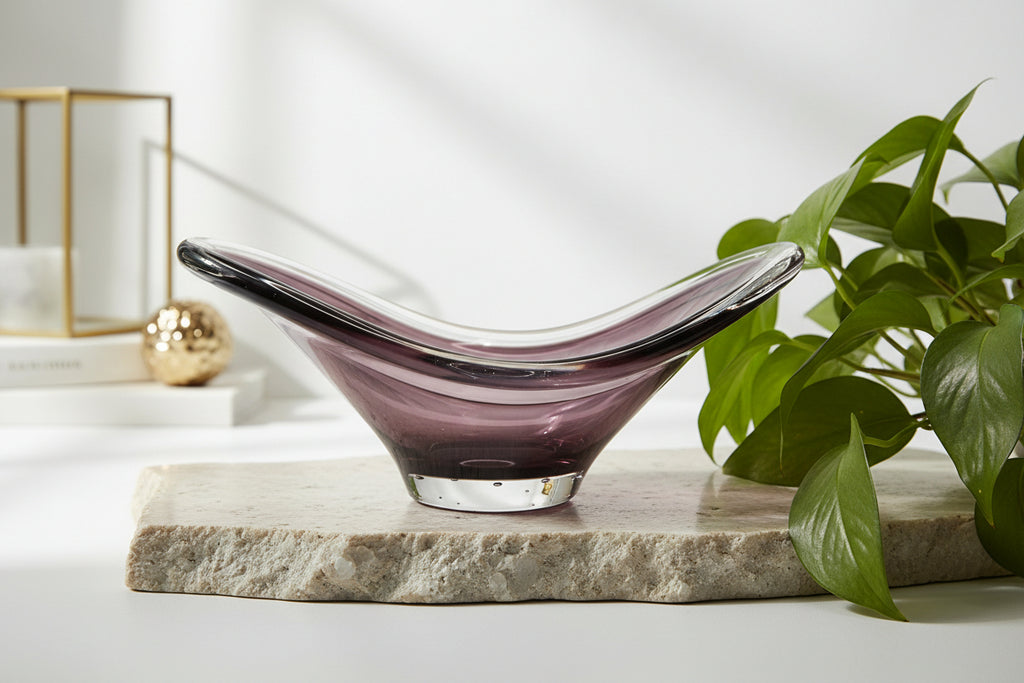 Vintage FM Konstglas Amethyst Crystal Centerpiece Bowl | Scandinavian Art Glass