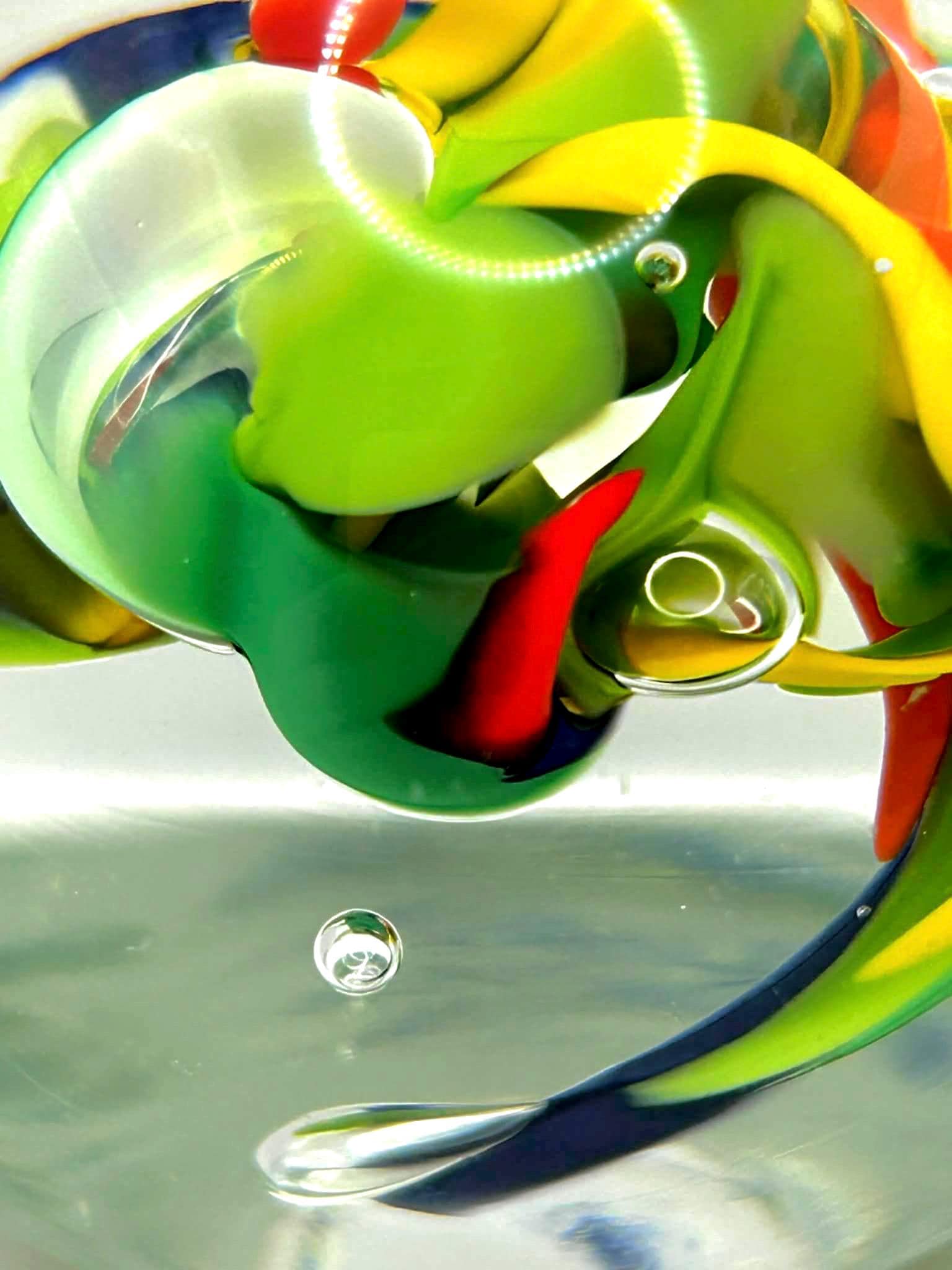European Paperweight. Swirl Signed -McBlow- Handmade Colorful Glass Sphere 6 cm