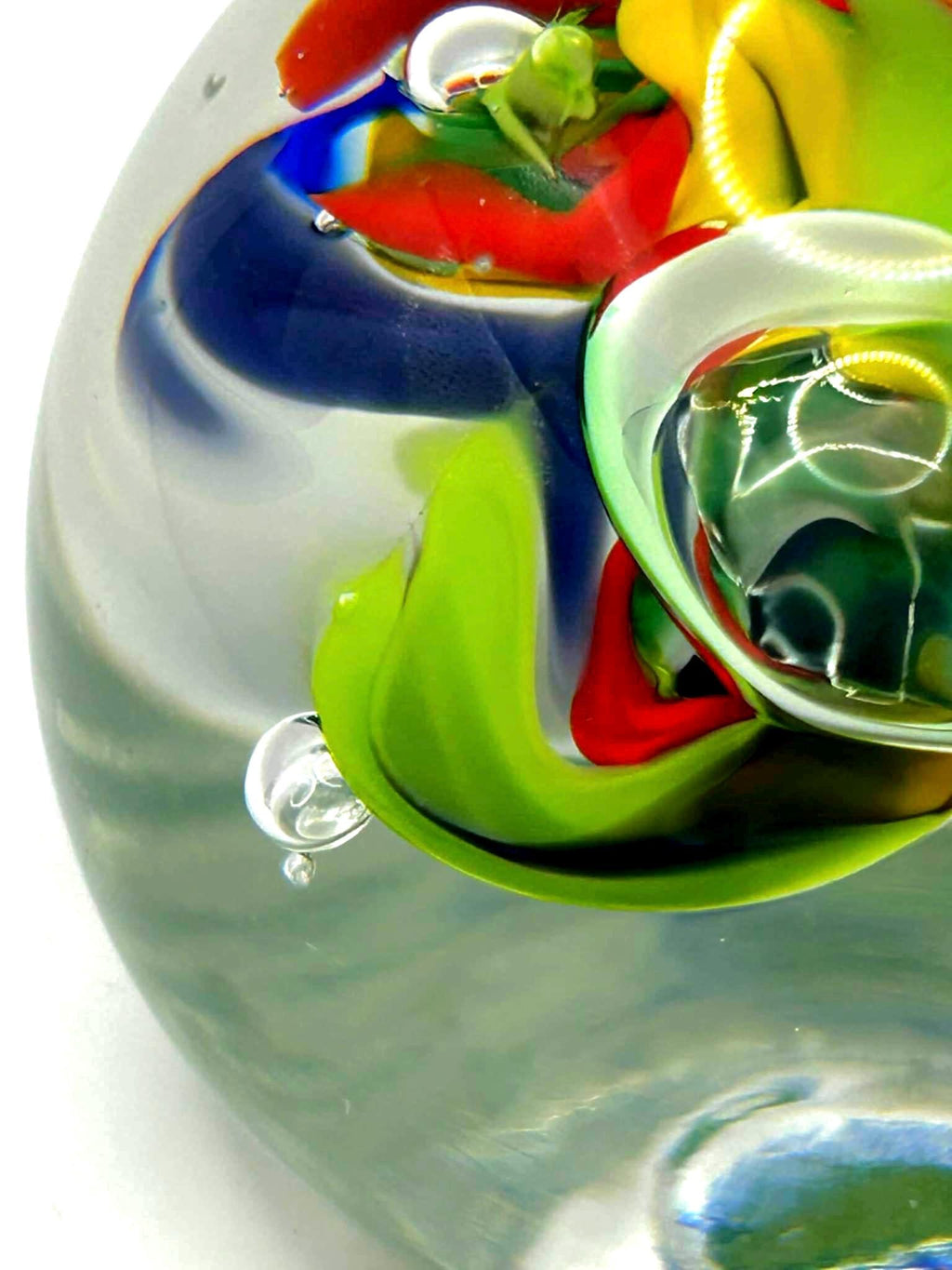 European Paperweight. Swirl Signed -McBlow- Handmade Colorful Glass Sphere 6 cm