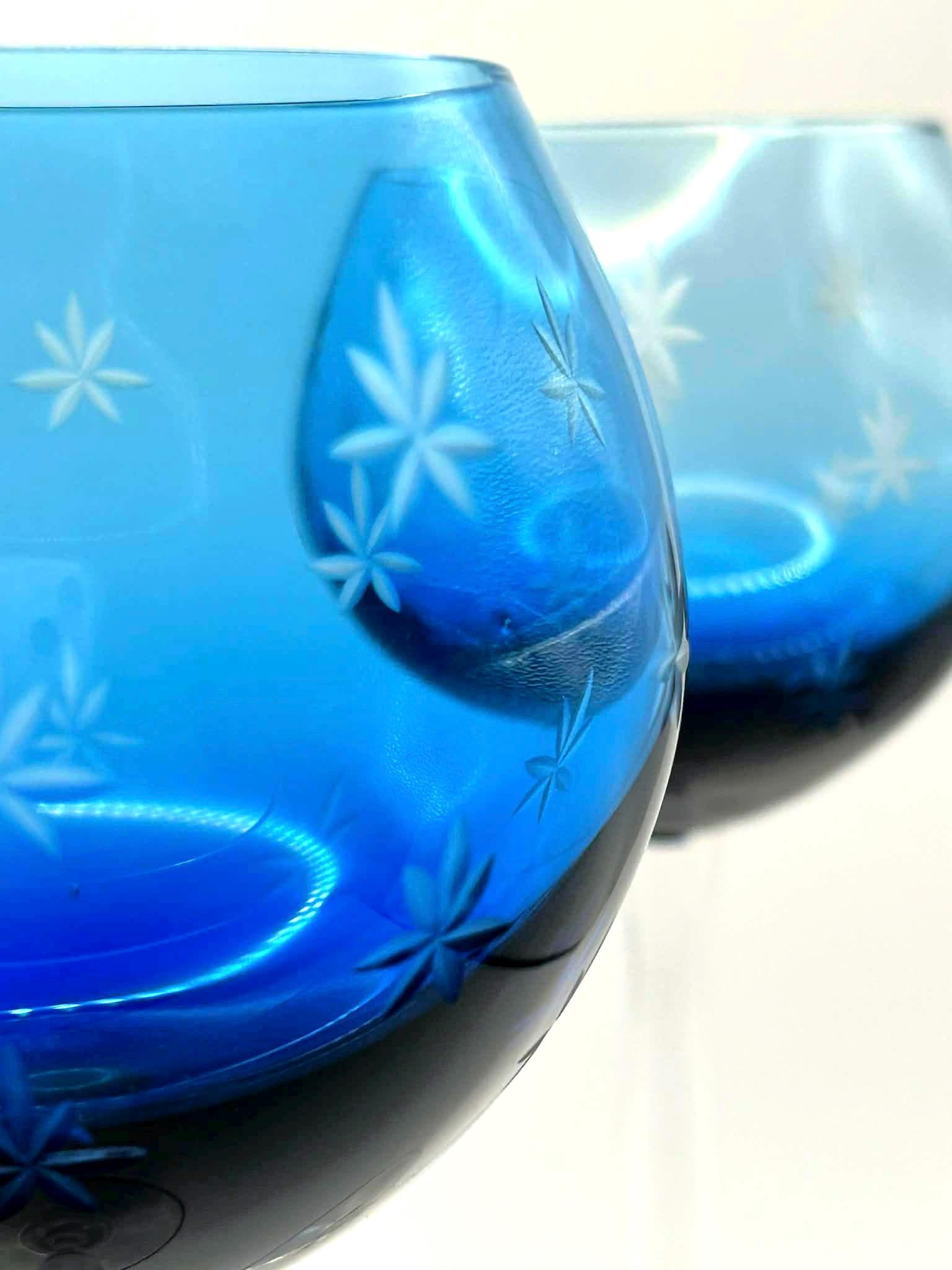 Bohemian Starburst Goblets | Cobalt Blue Crystal Wine Glasses