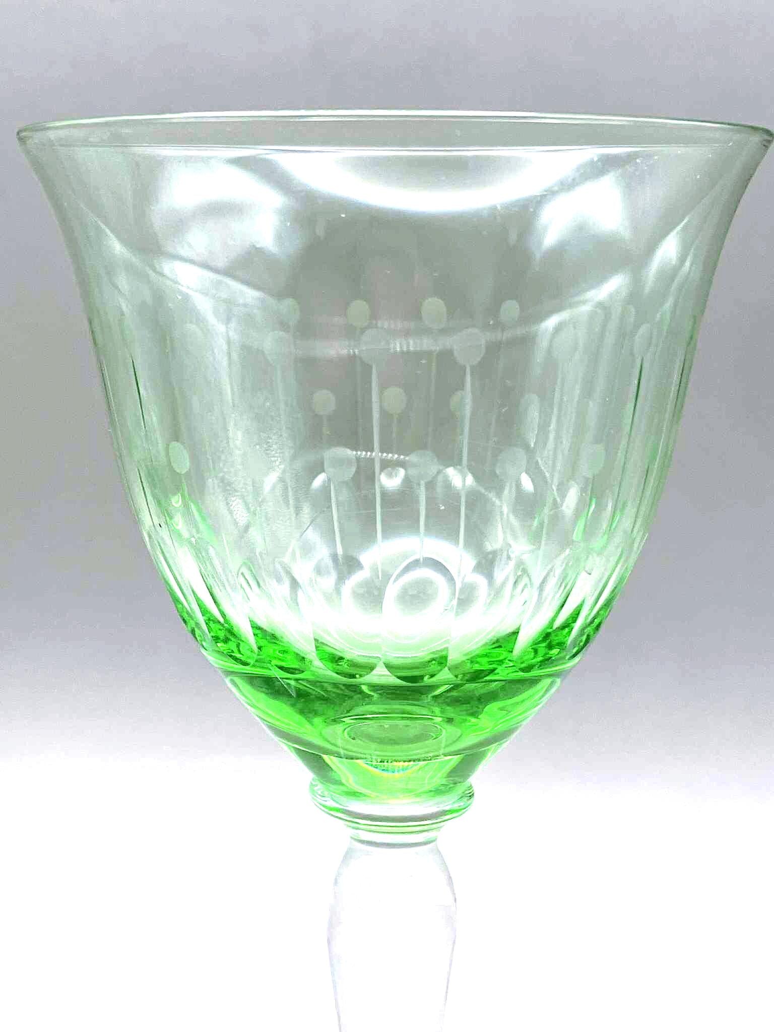 Vintage Bohemian Uranium Wine Glasses, Czech Art Glass