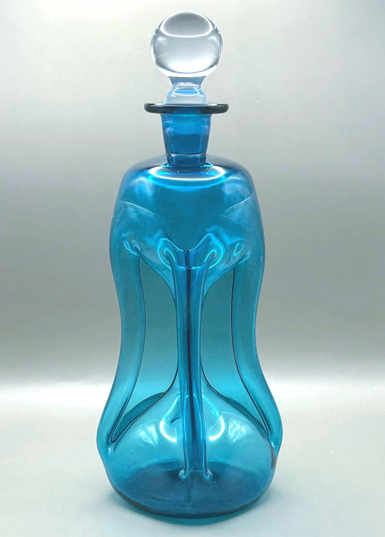 Vintage Holmegaard Art Glass Decanter, Teal Blue | Danish Scandinavian Design
