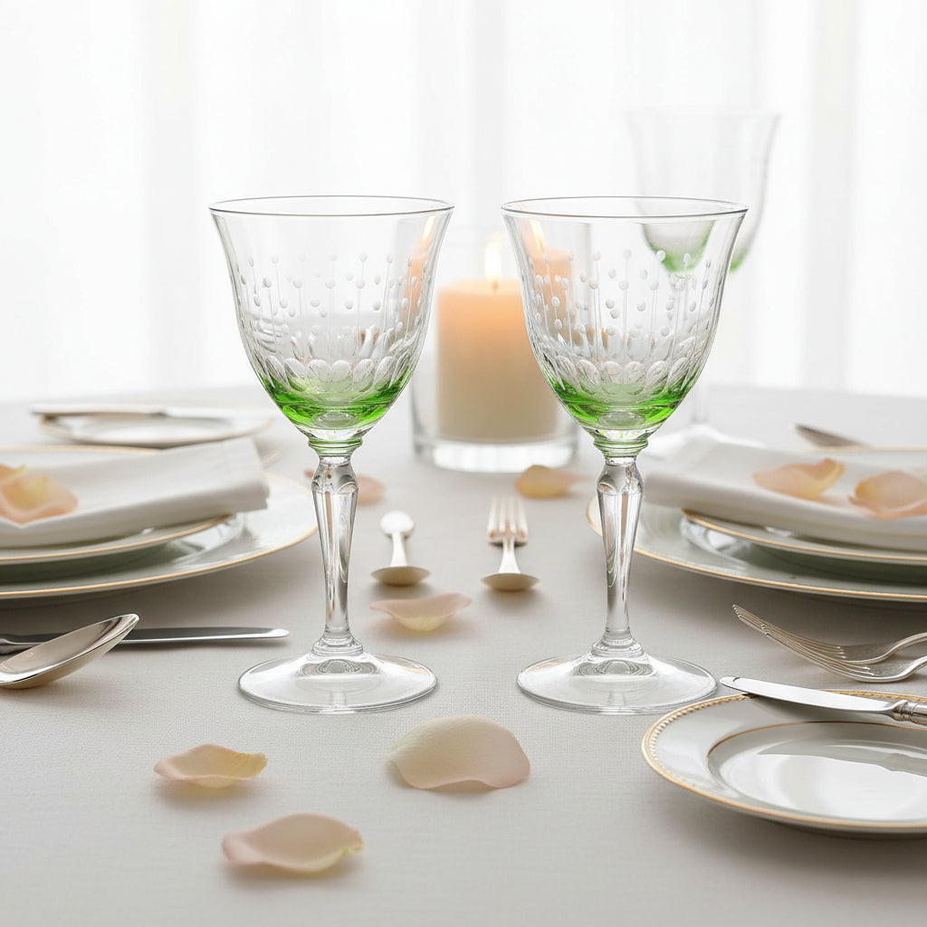 Vintage Bohemian Uranium Wine Glasses, Czech Art Glass