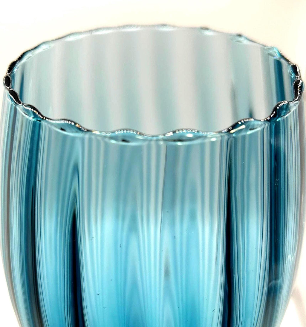 Vintage Empoli Blue Glass Vase, Tall Ribbed | Italian Art Glass