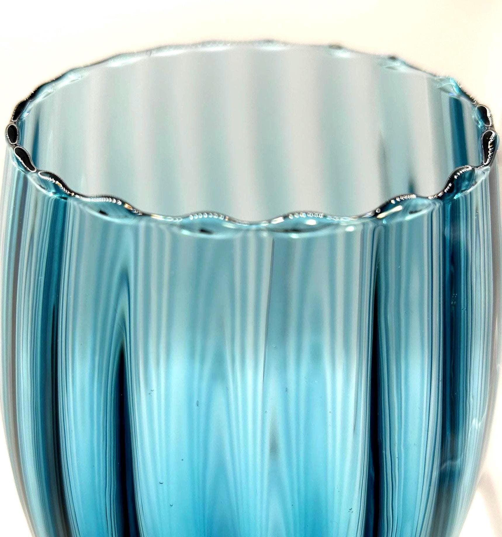Vintage Empoli Blue Glass Vase, Tall Ribbed | Italian Art Glass