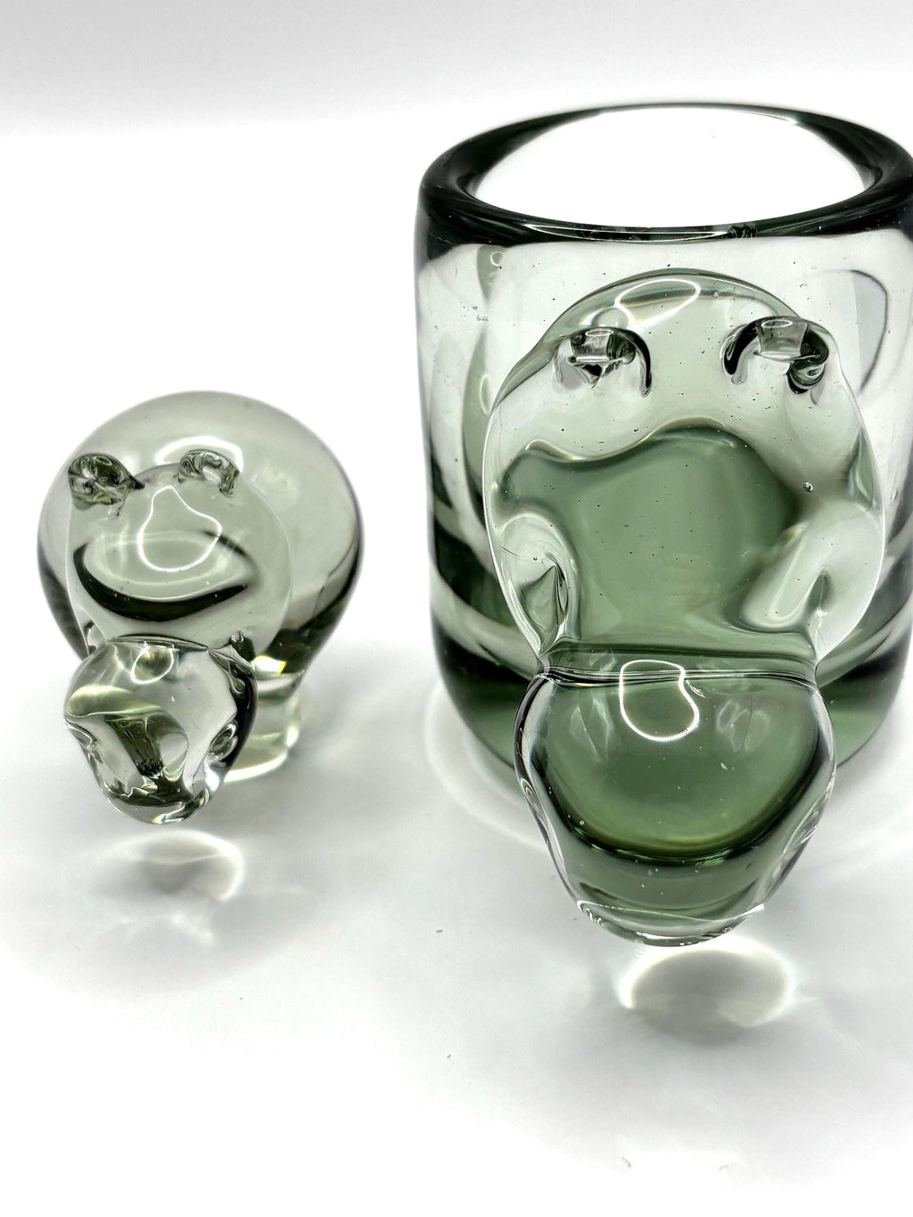 Vintage Holmegaard Hippo Mother and Child Glass Figurine | Scandinavian Modern Glass Art