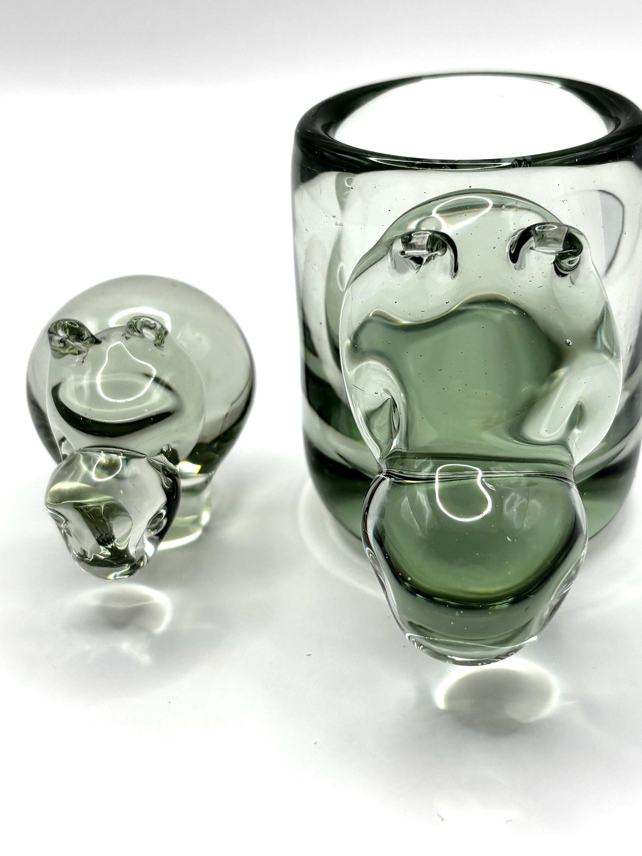 Vintage Holmegaard Hippo Mother and Child Glass Figurine | Scandinavian Modern Glass Art