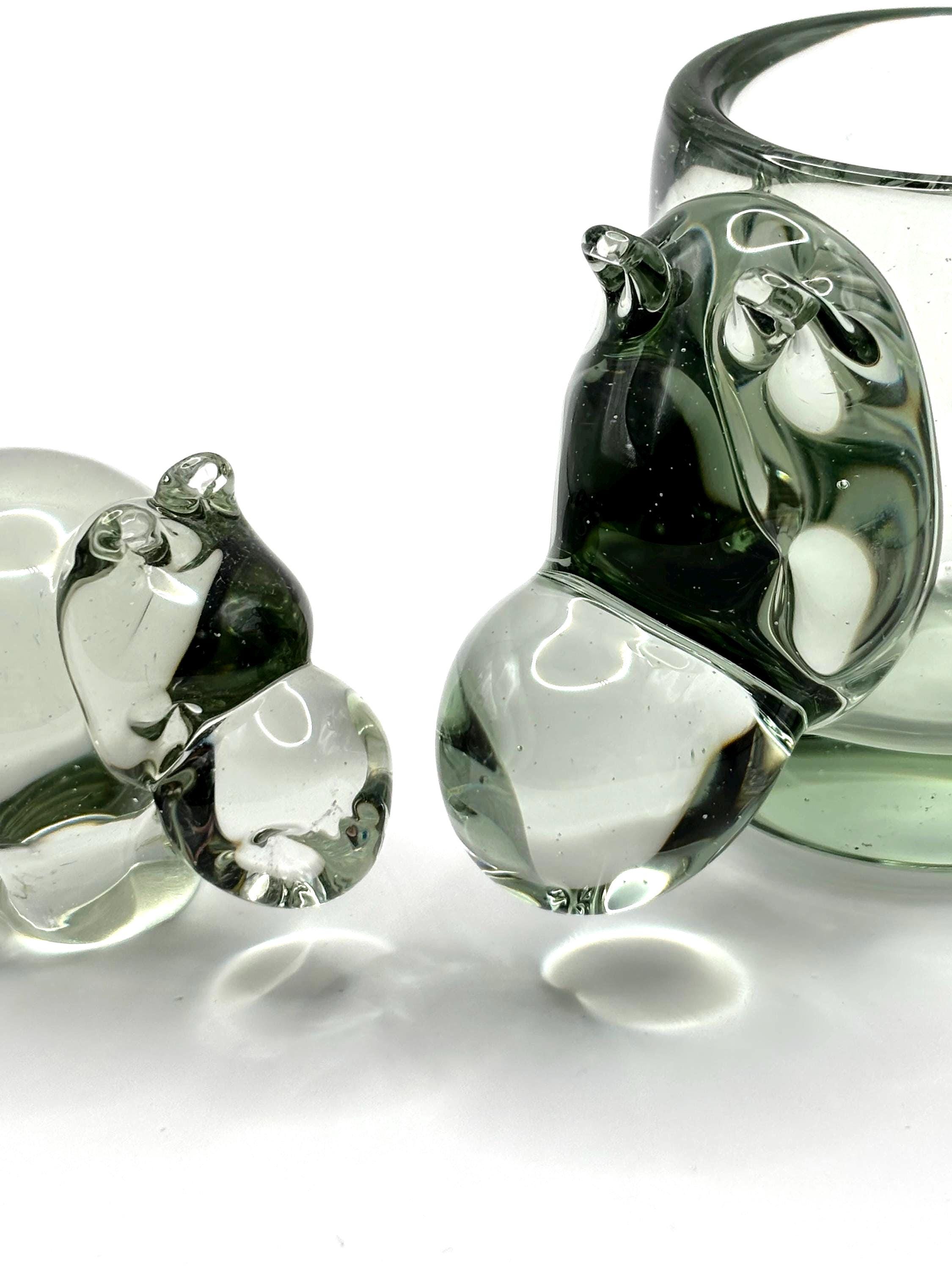 Vintage Holmegaard Hippo Mother and Child Glass Figurine | Scandinavian Modern Glass Art