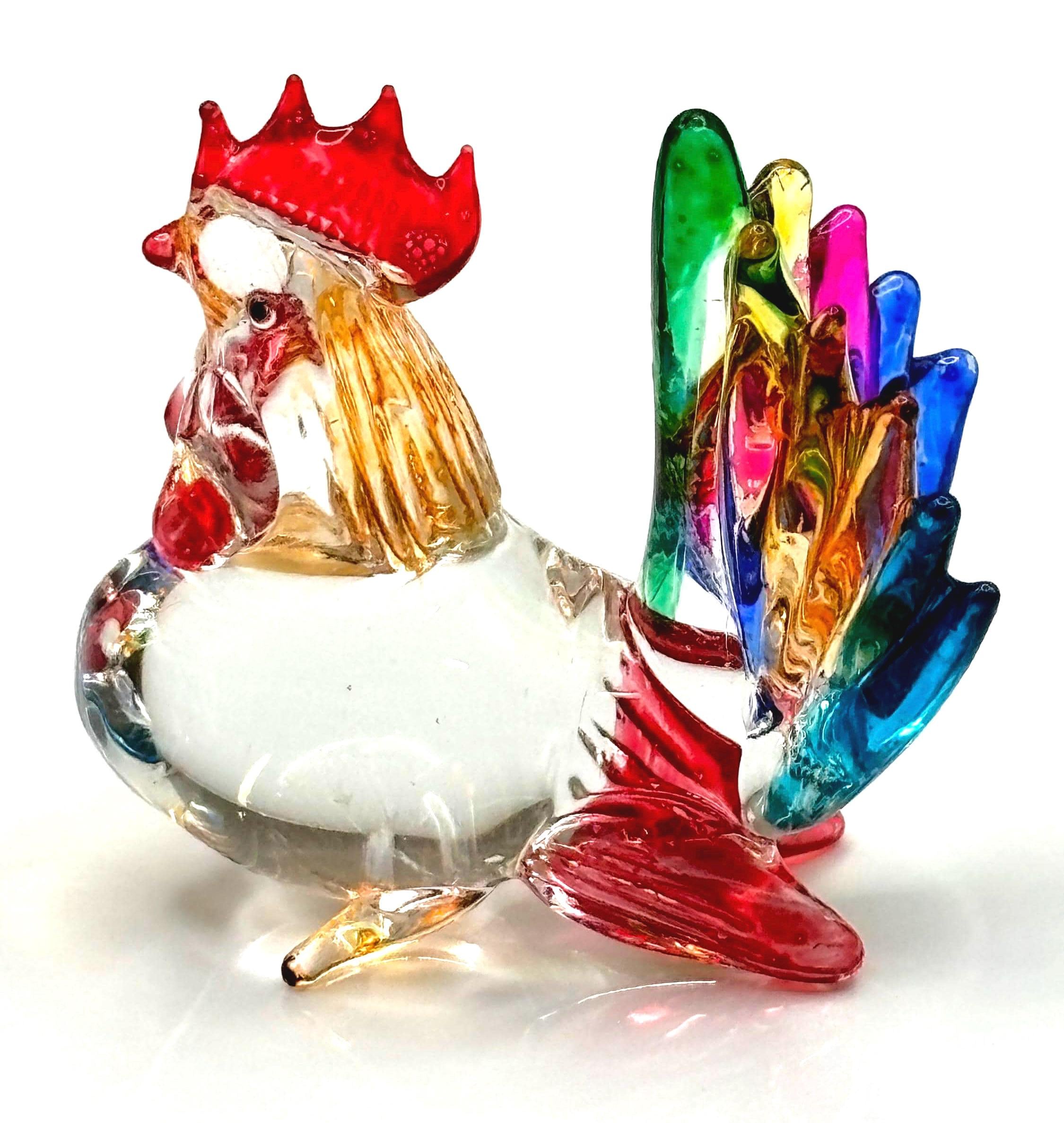 Vintage Crystal Rooster miniature Figurine – Colorful hand made Scandinavian Art Glass
