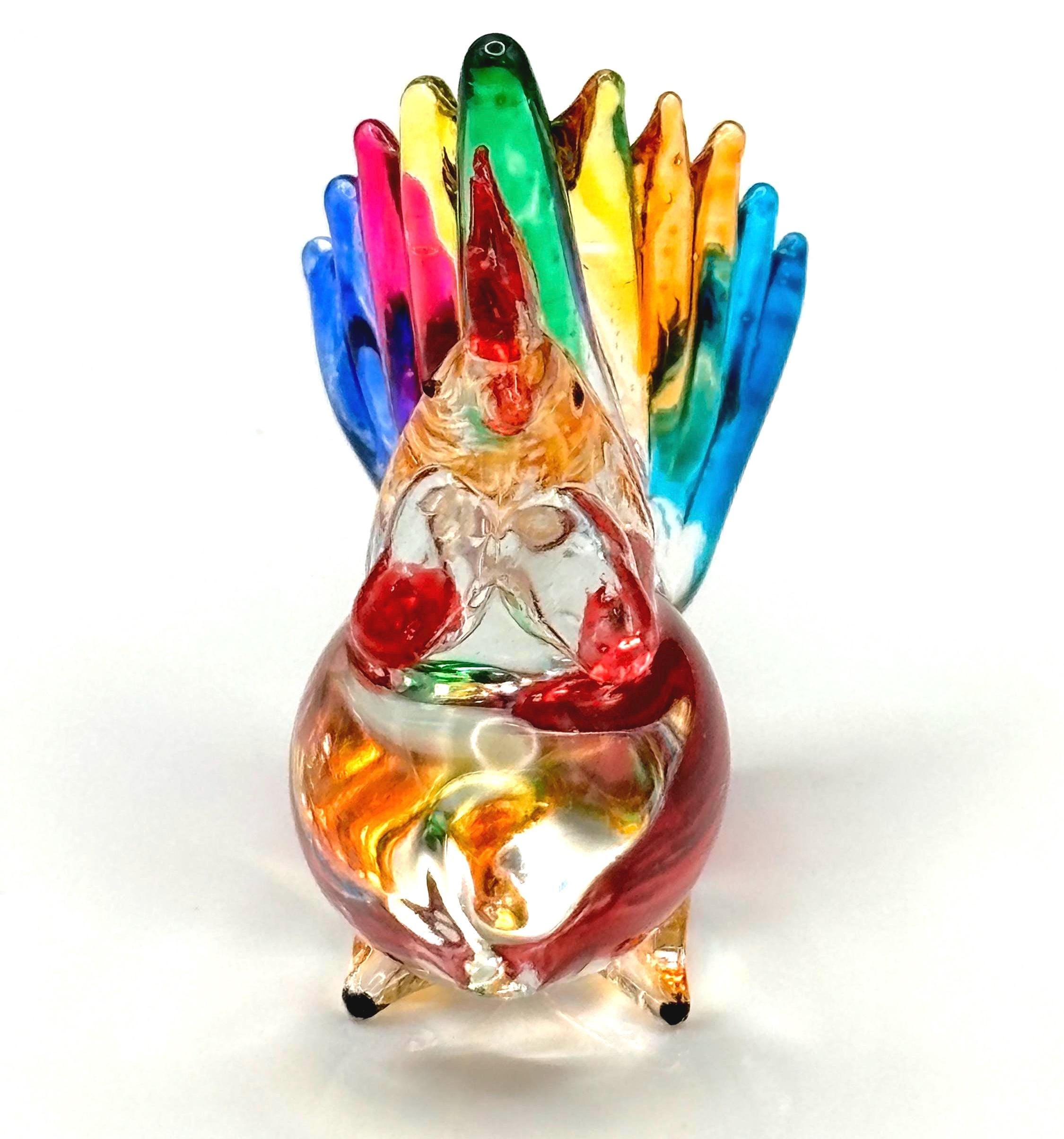 Vintage Crystal Rooster miniature Figurine – Colorful hand made Scandinavian Art Glass