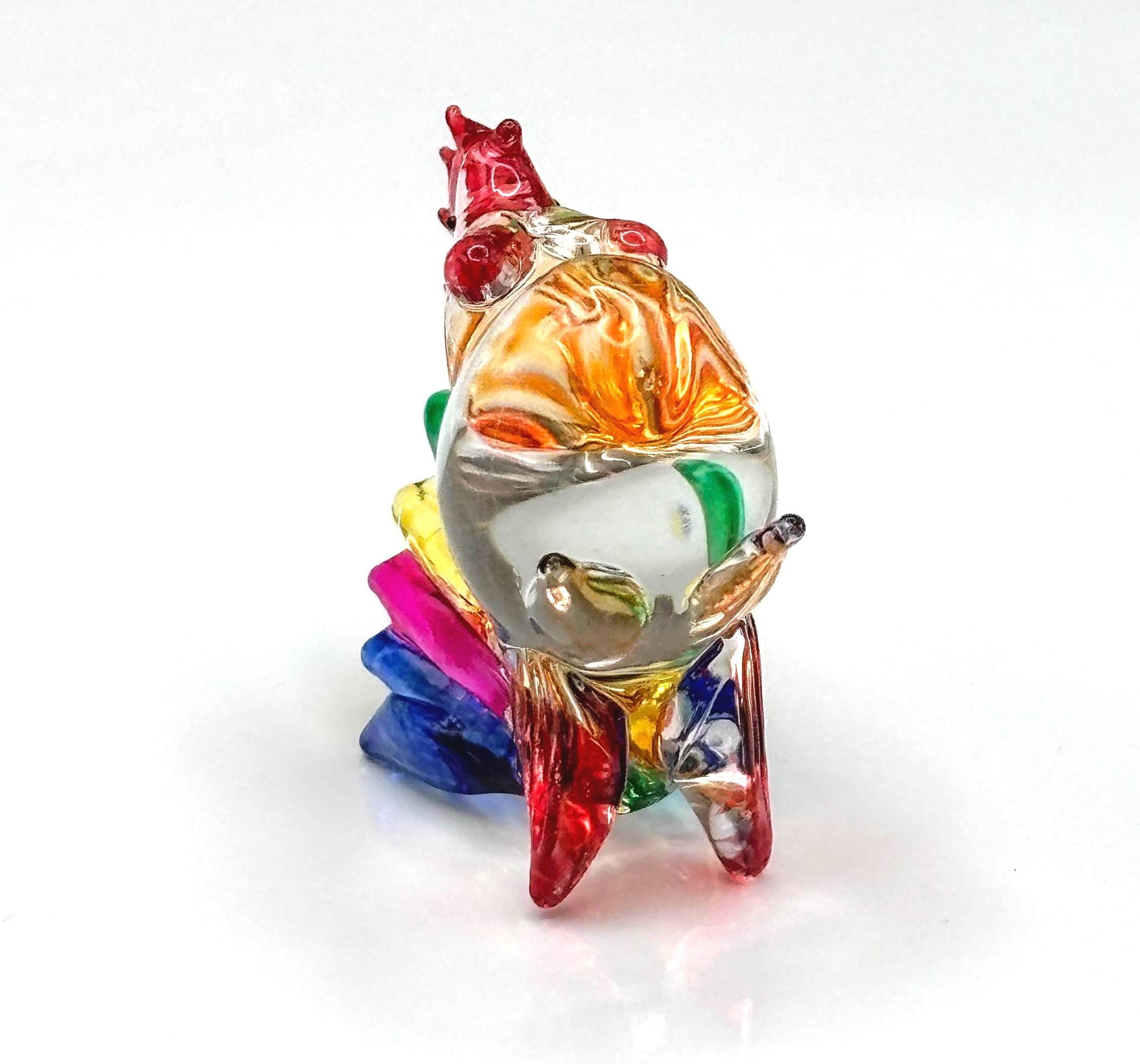 Vintage Crystal Rooster miniature Figurine – Colorful hand made Scandinavian Art Glass
