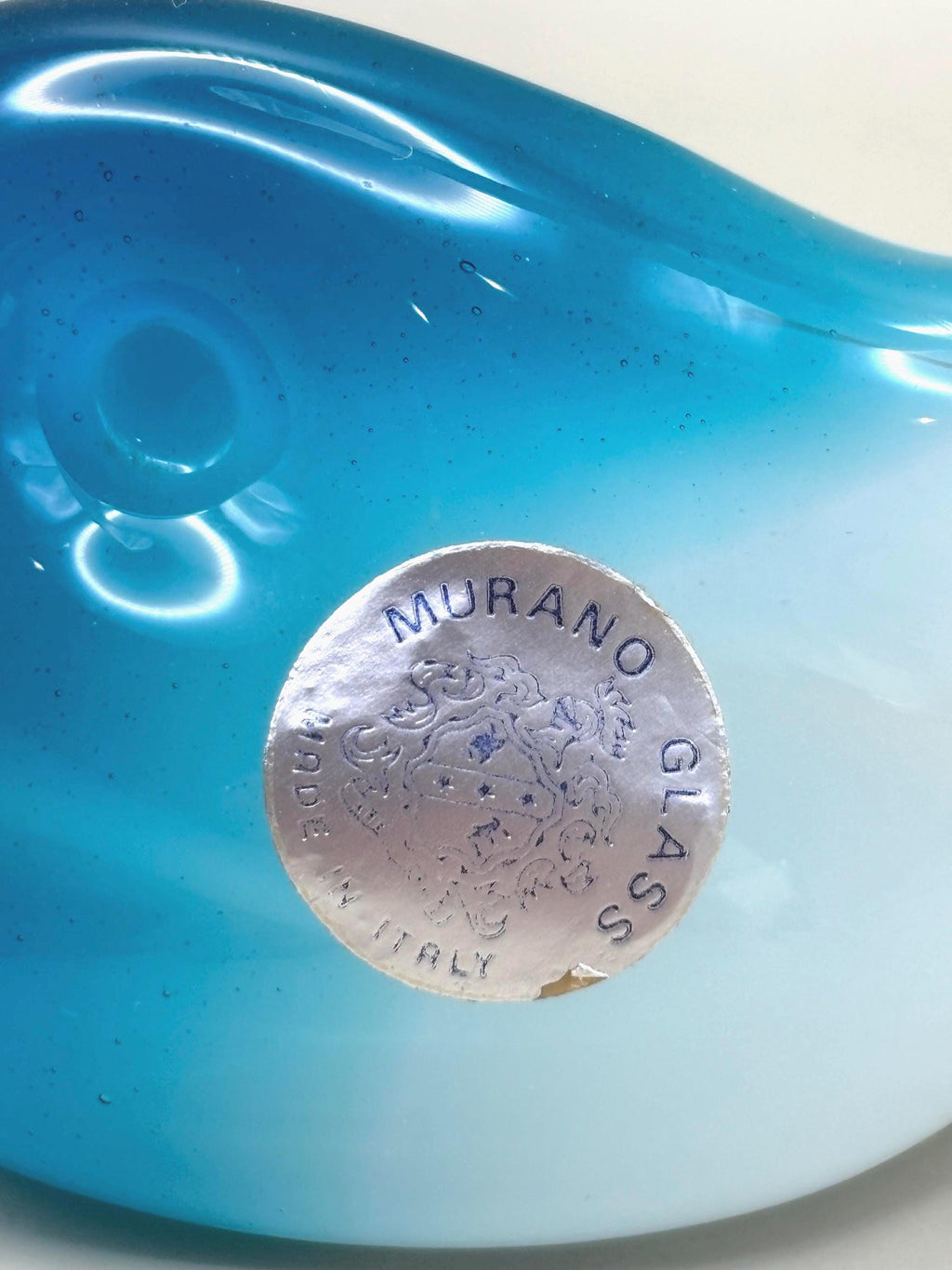 Vintage Murano, Italy. Dolphin Sculpture – Blue & White Opaline Sommerso Art Glass