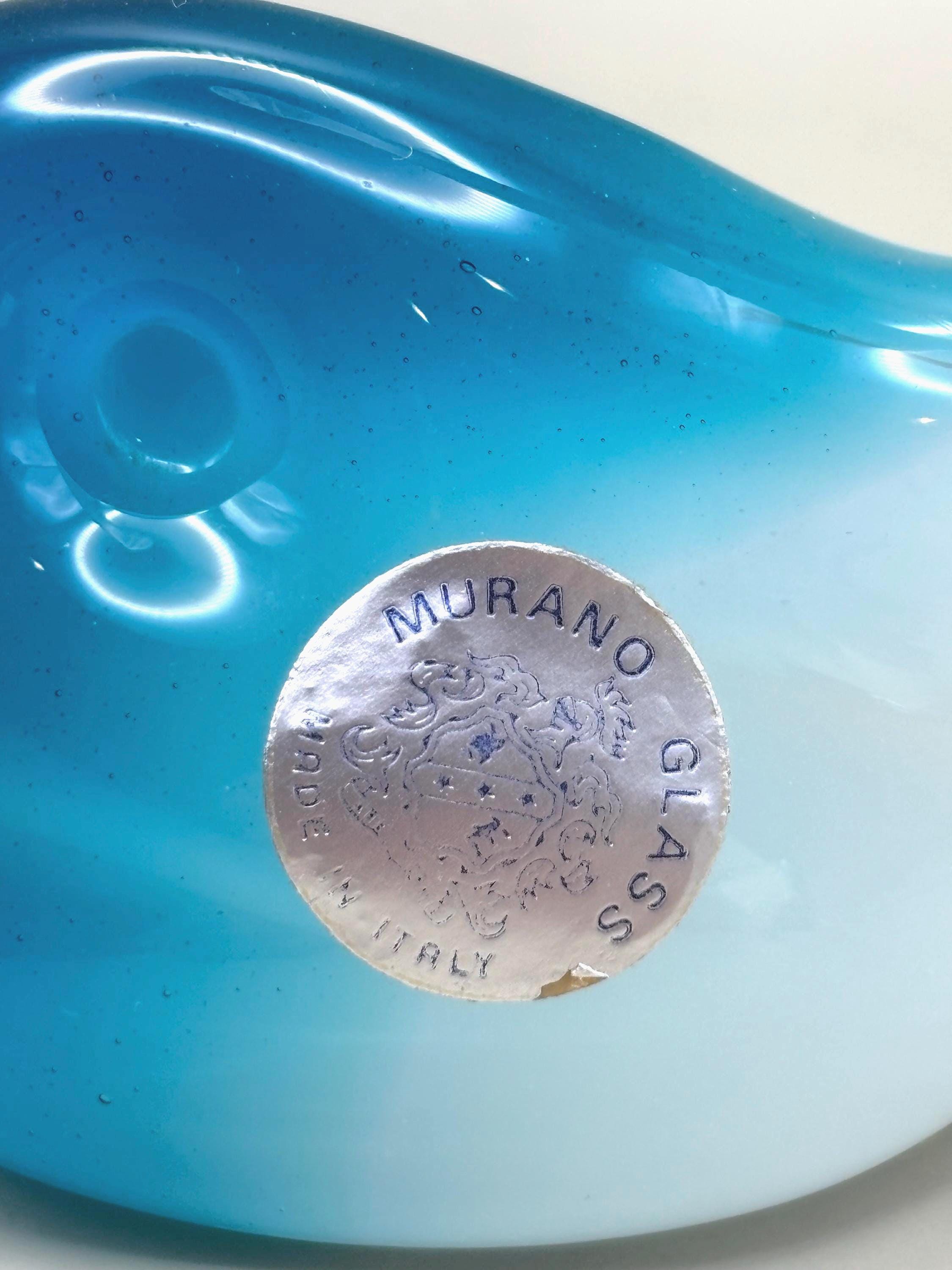 Vintage Murano, Italy. Dolphin Sculpture – Blue & White Opaline Sommerso Art Glass
