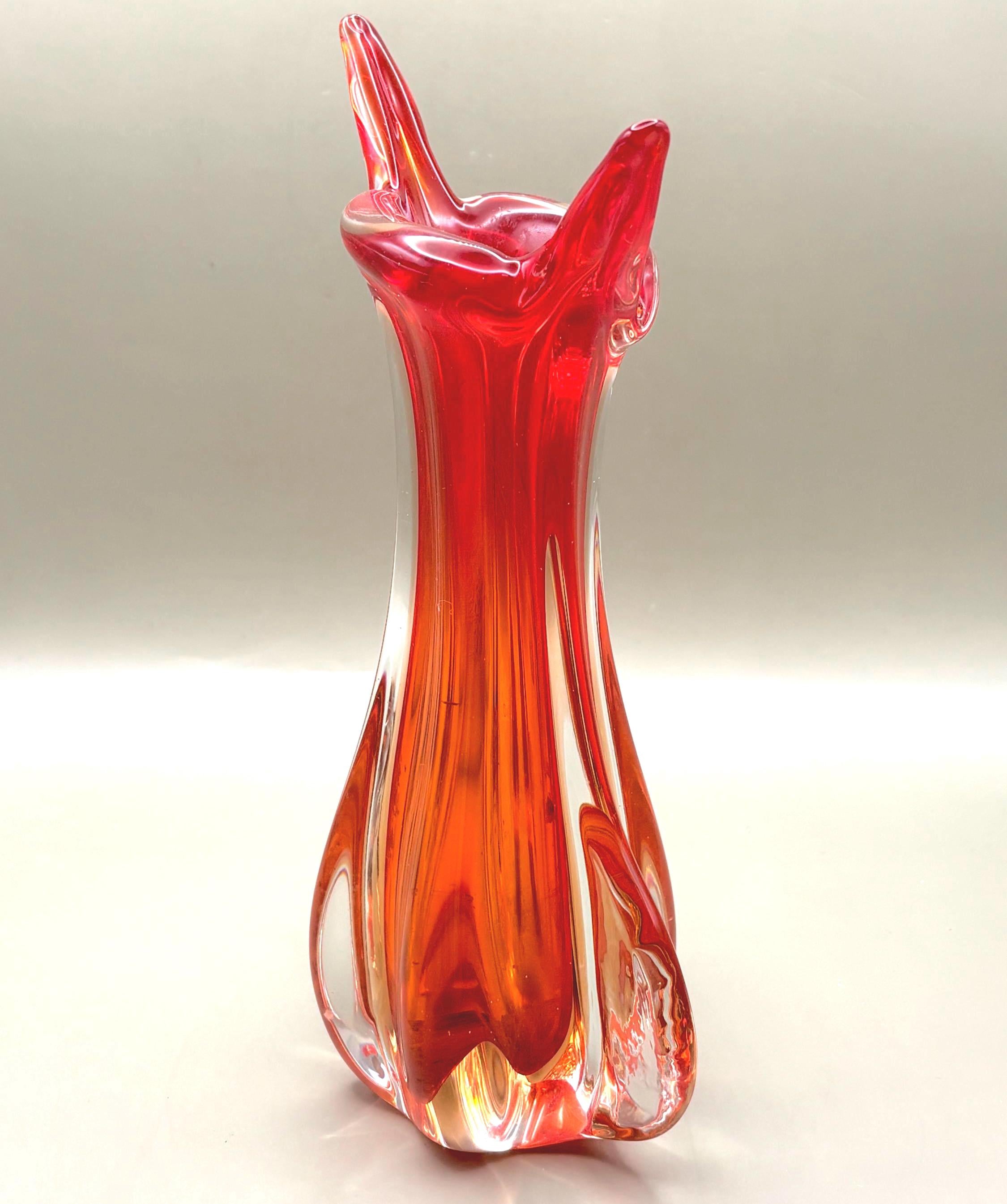 Murano Sommerso Bud Vase | Flavio Poli for Seguso | Red Amber Glass