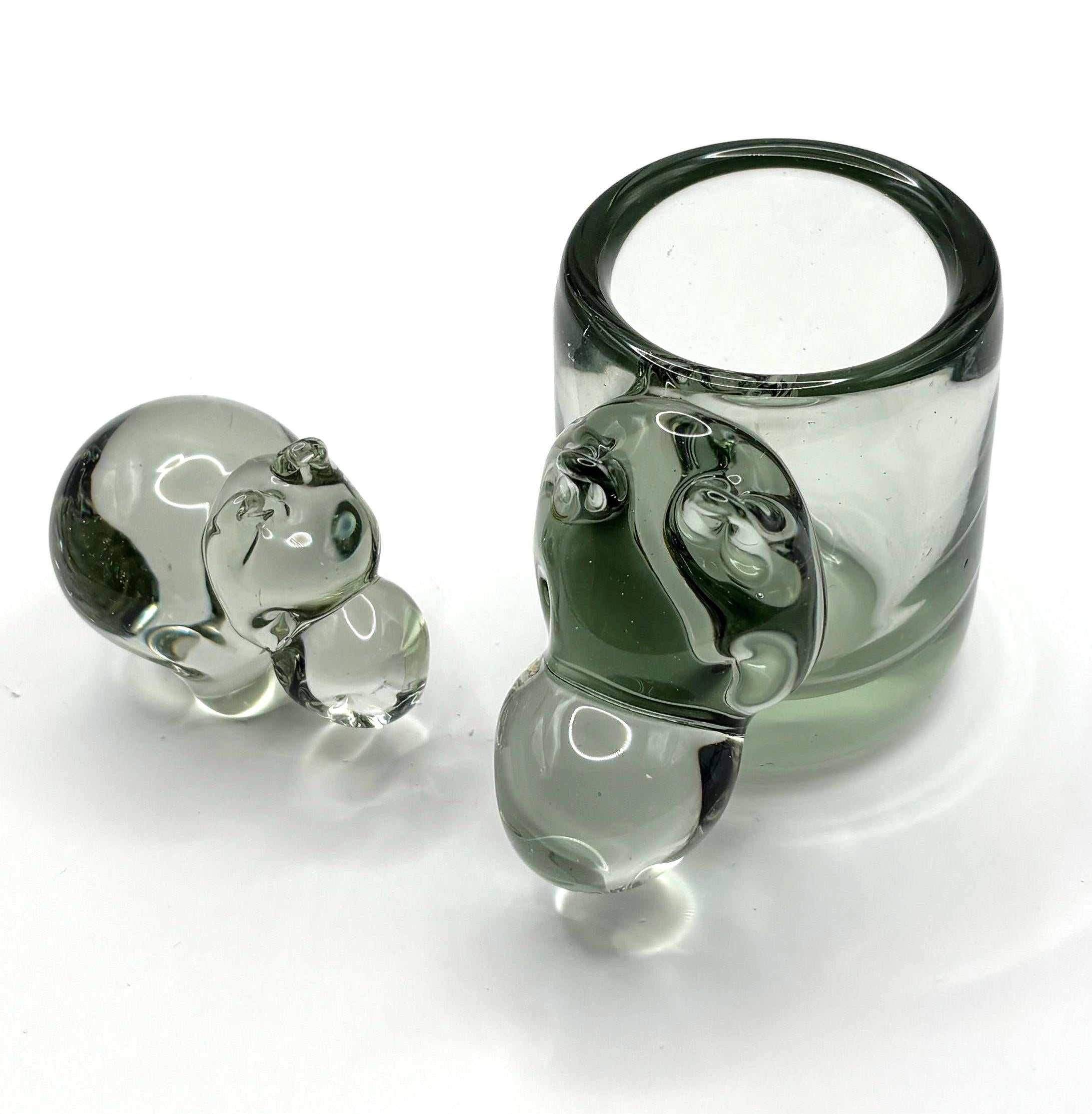 Vintage Holmegaard Hippo Mother and Child Glass Figurine | Scandinavian Modern Glass Art