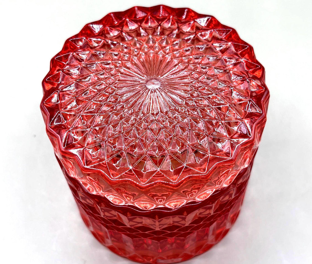Bohemian Ruby Red Crystal Jewelry Box, Geometric Cut Glass Trinket Container