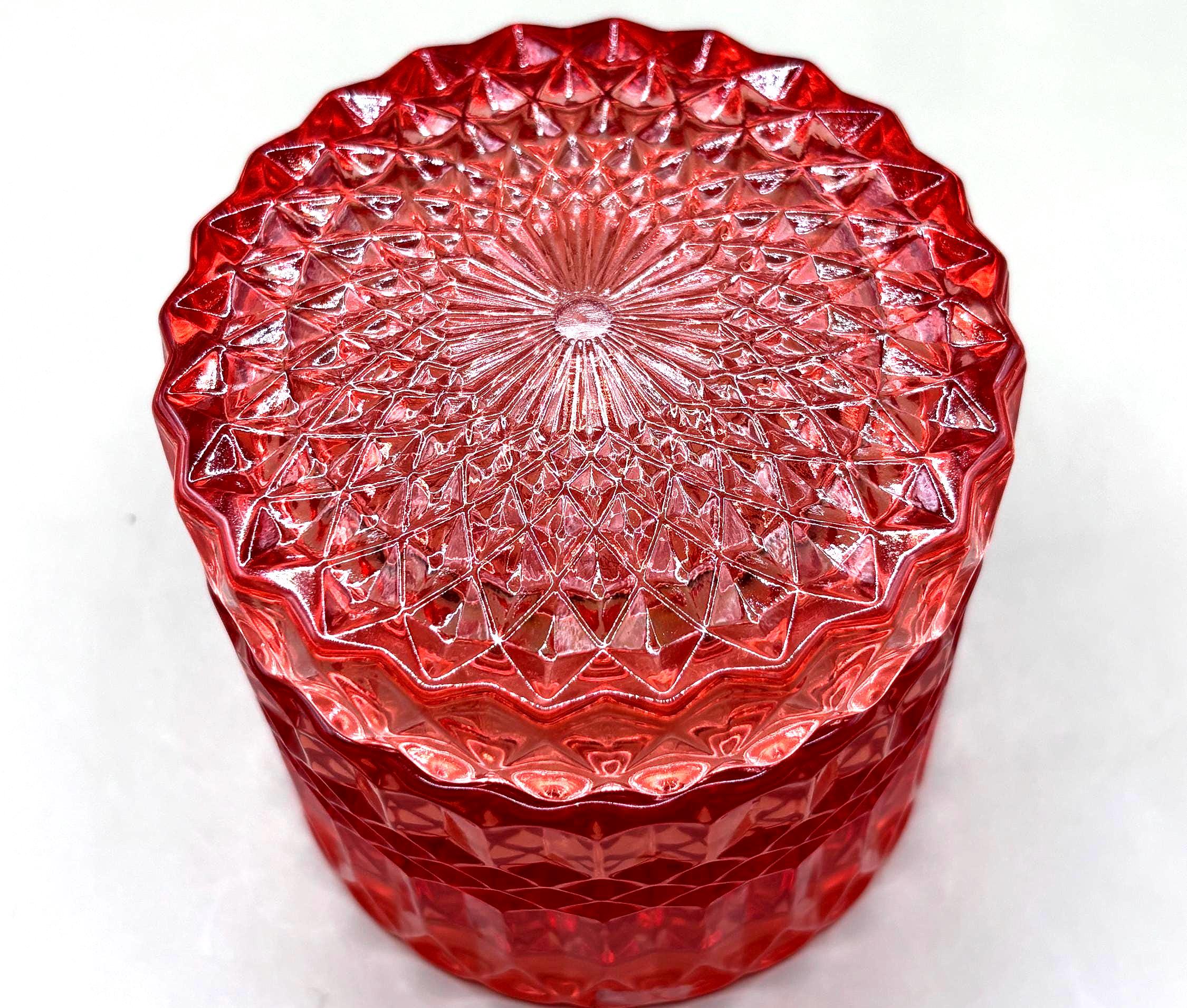 Bohemian Ruby Red Crystal Jewelry Box, Geometric Cut Glass Trinket Container