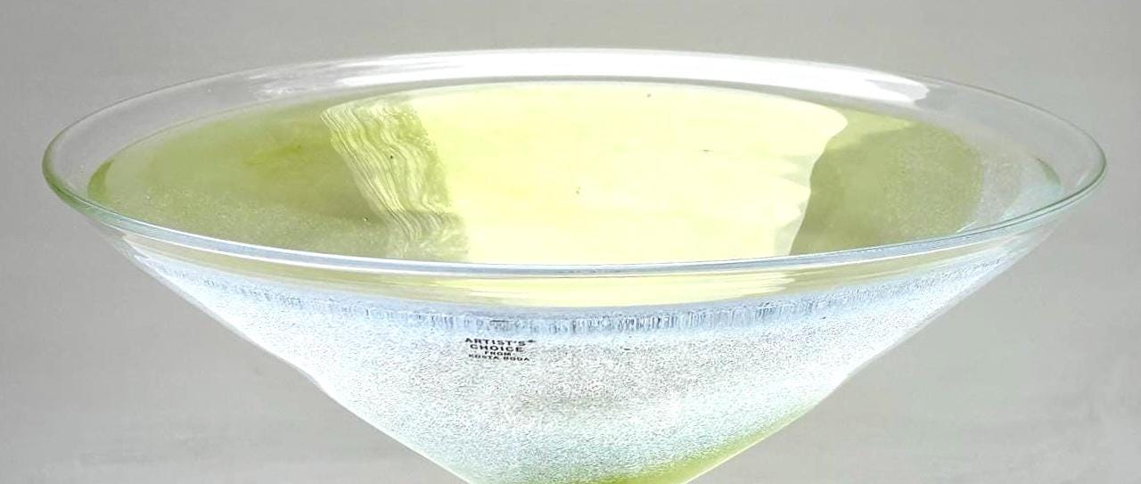 Kosta Boda Artist Choice Art Glass Centerpiece Bowl, Signed Kjell Engman Lime Green