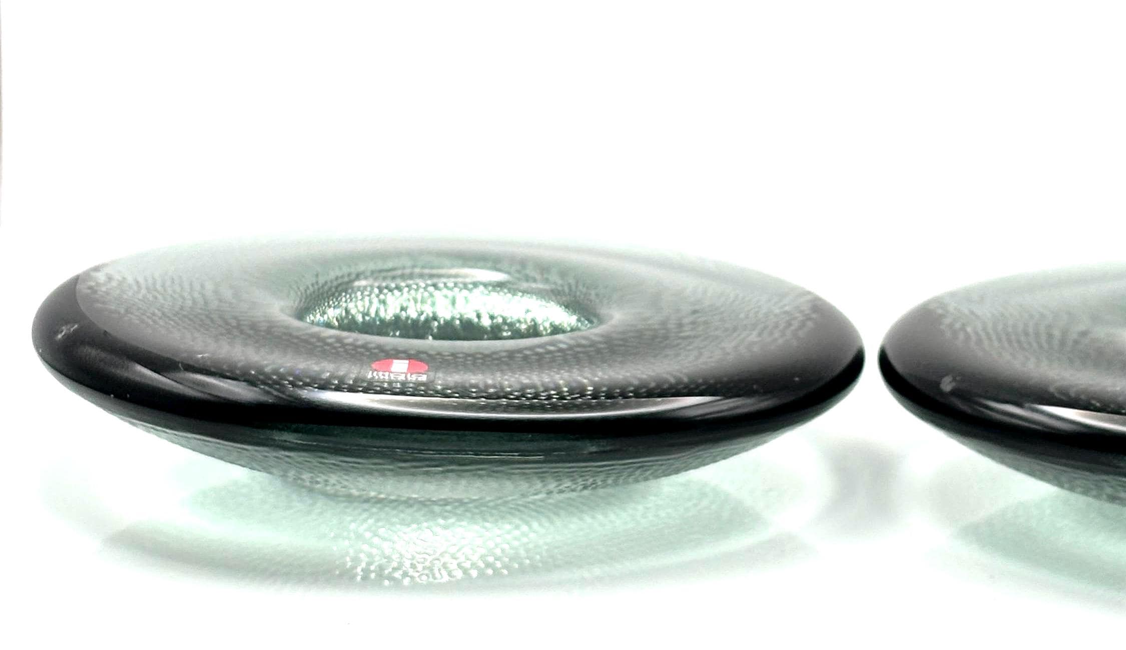 Iittala Kastehelmi Pair of Candle Holders, Smoke Grey | Finnish Art Glass