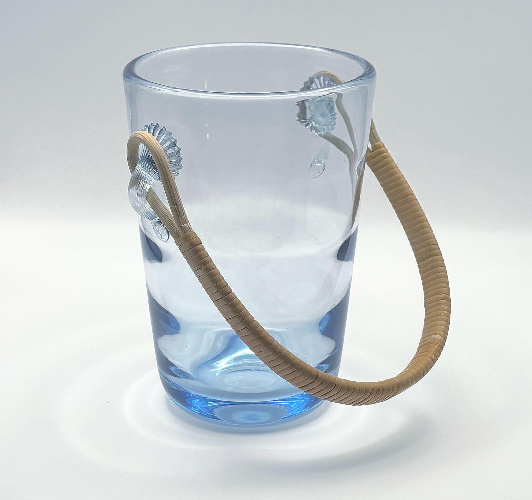 Vintage Holmegaard. scandinavian design. Ice Bucket / Glass Bowl with Wicker Handle – Signed