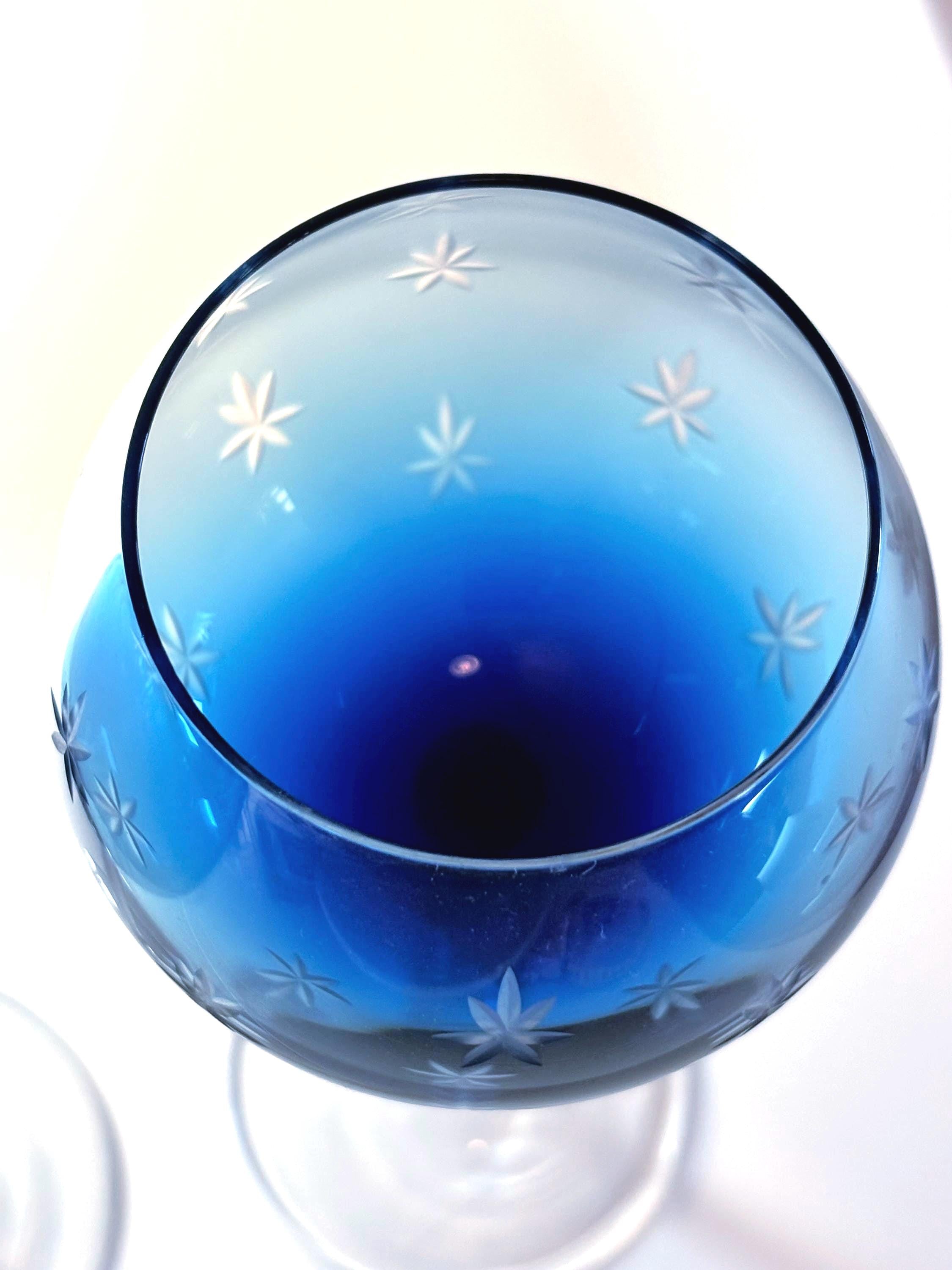 Bohemian Starburst Goblets | Cobalt Blue Crystal Wine Glasses