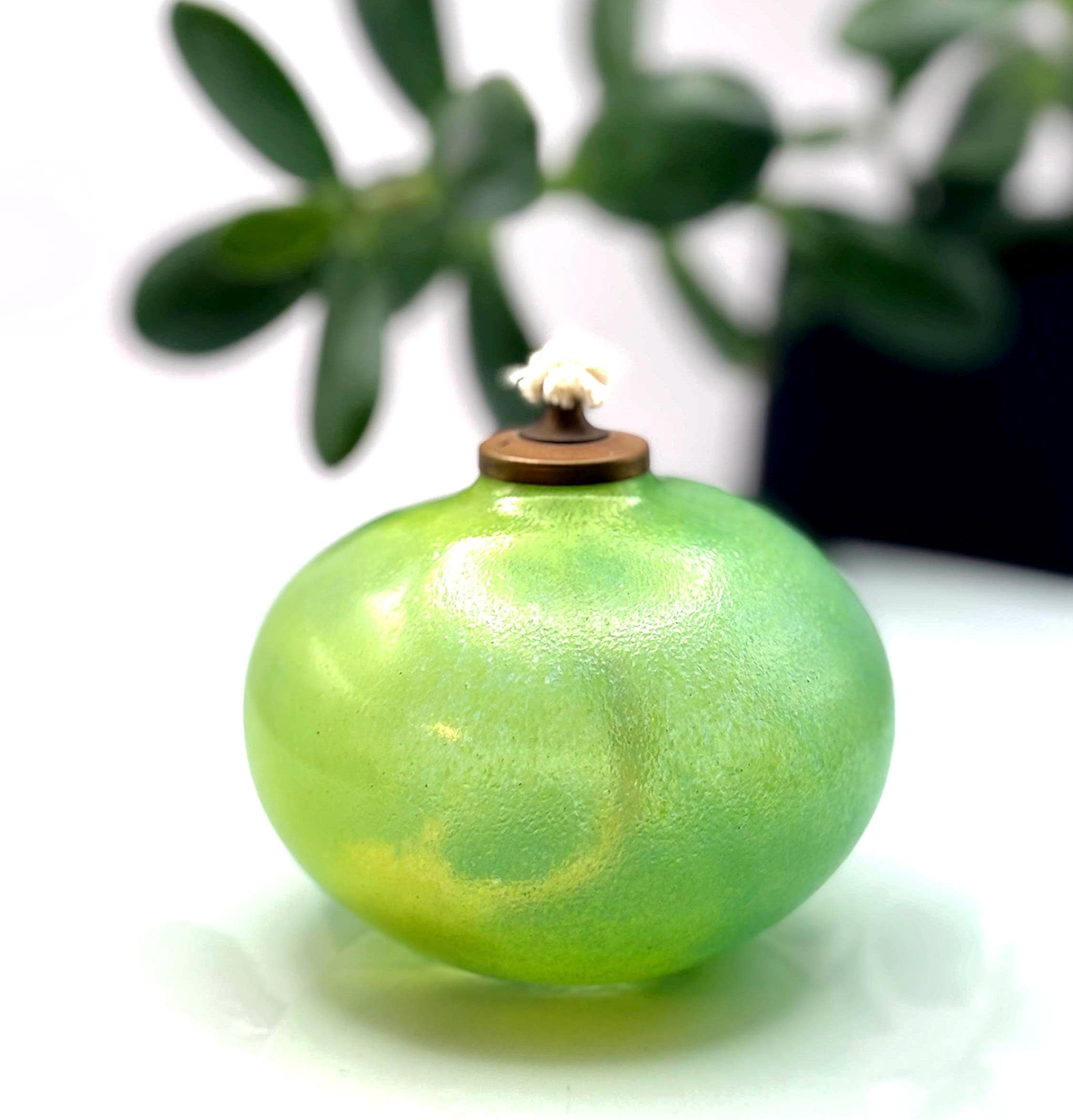 European Glass Candle lantern/Oil Lamp – Soft Green