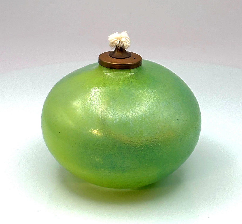 European Glass Candle lantern/Oil Lamp – Soft Green