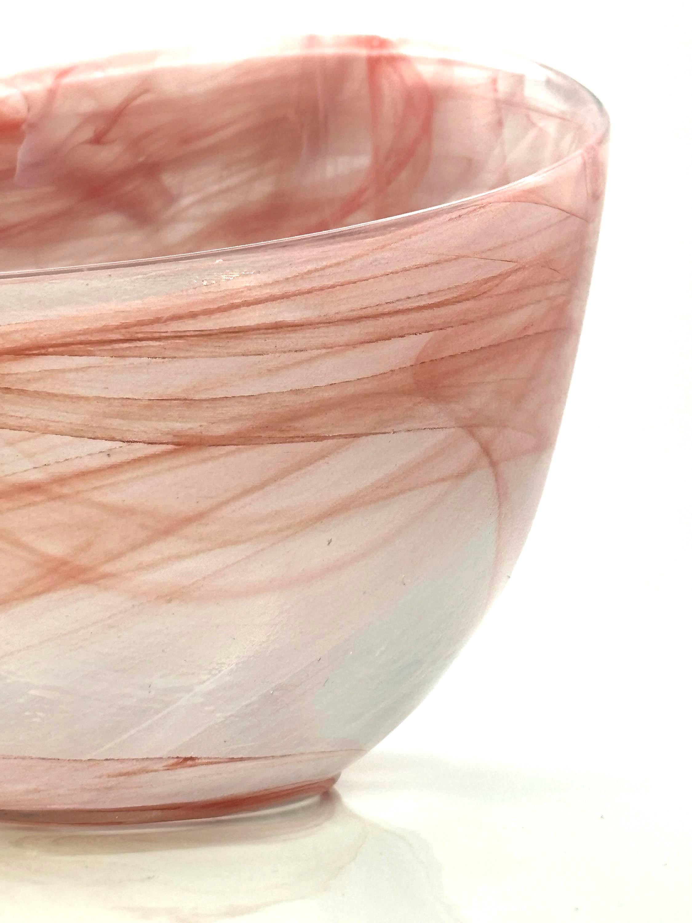 Kosta Boda Art Glass Bowl, Blush Pink Swirl, Frosted Satin | Scandinavian Decor