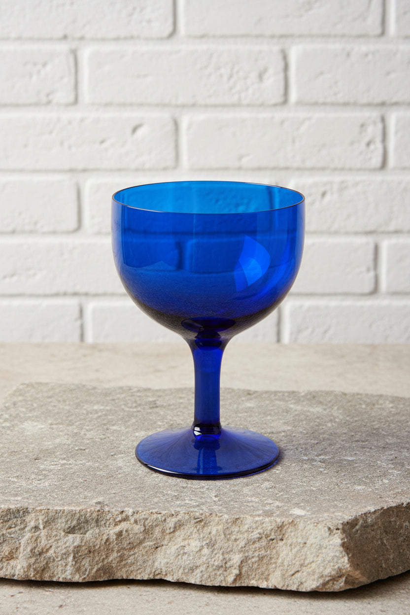 Vintage Empoli Blue Footed Compote Bowl, Italian Mid-Century Glass, 17 cm
